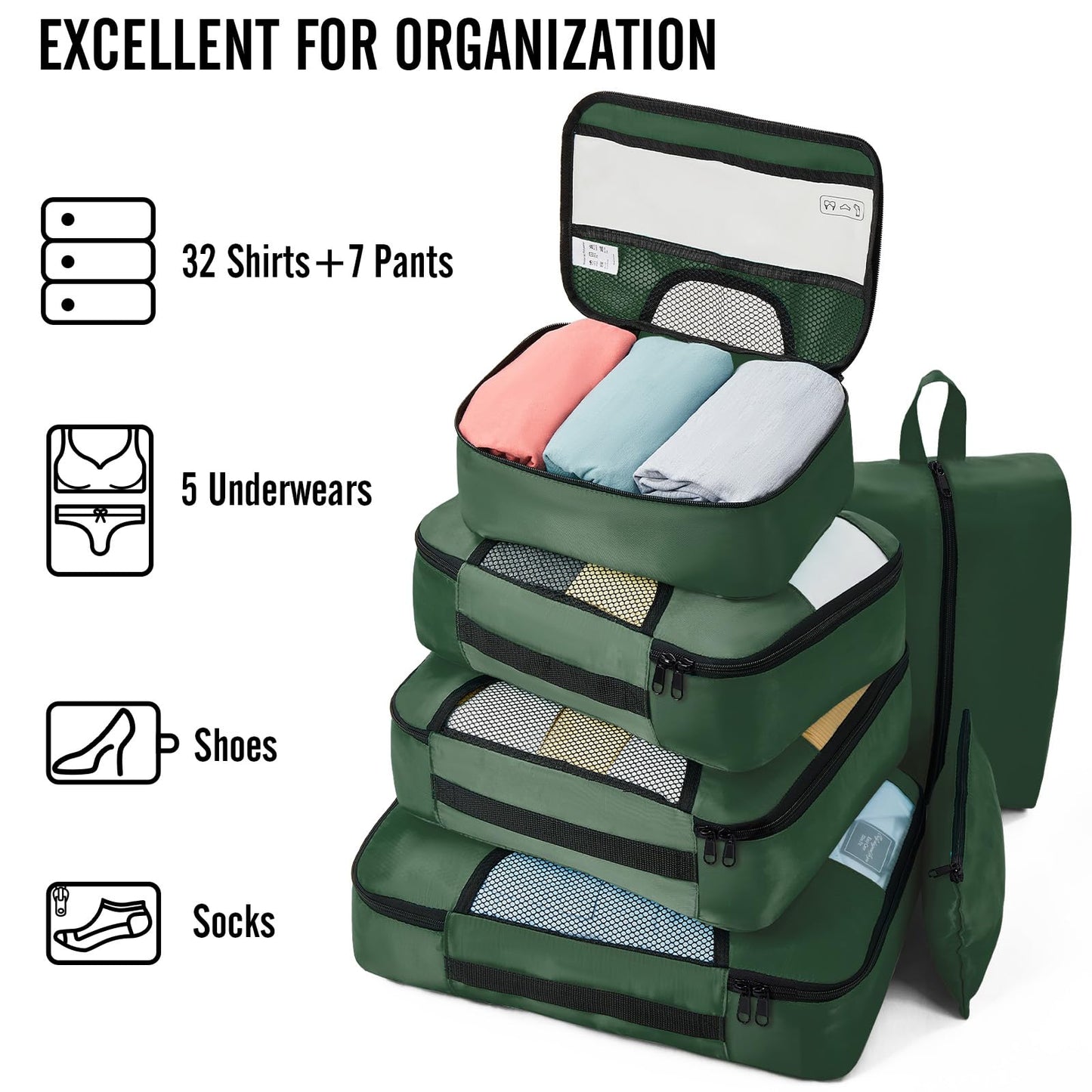 Veken 8 Set Packing Cubes for Travel Essentials, Suitcase Organizer Bags Set for Luggage, Road Trip Travel Accessories in 4 Sizes (Extra Large, Large, Medium, Small)