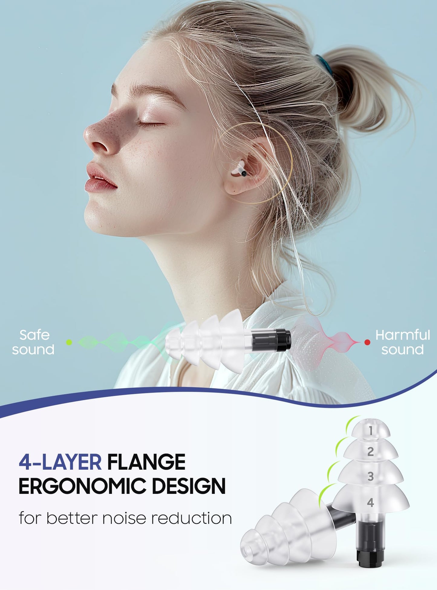 Ear Plugs for Airplane Pressure Relief, 2 Pairs Adults Soft Silicone Reusable Airplane Earplugs 26dB, with Silicone Connector Cord, Travel Essentials for Flying, Ear Protection Earplugs for Plane