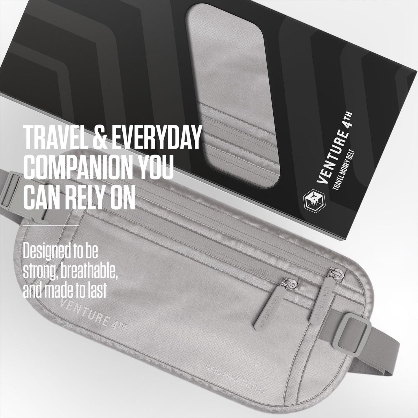 VENTURE 4TH Travel Money Belt - RFID Blocking (Gray)