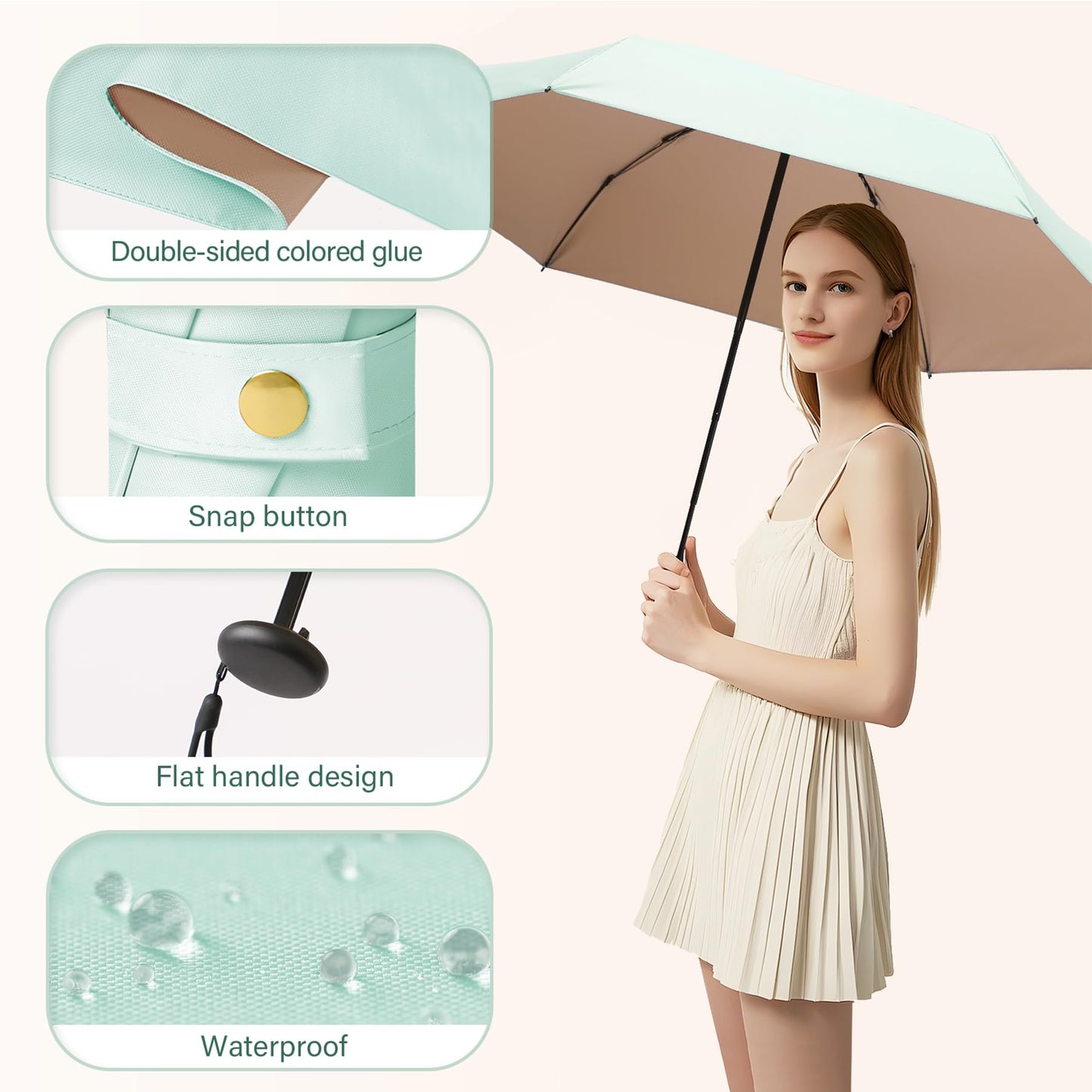 UV Blocker Mini Purse Travel Umbrella, Lightweight Portable Compact Pocket Umbrella with UPF50+ Protection & Windproof Design, Small Sun & Rain