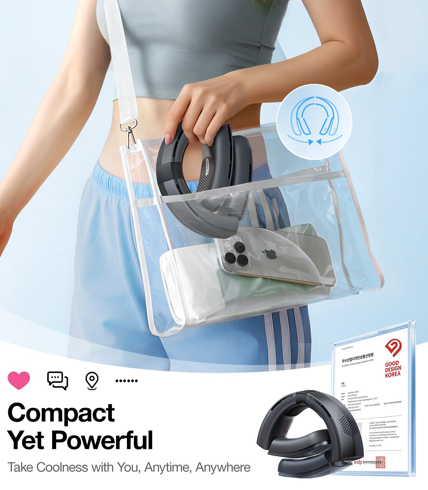 TORRAS COOLiTE Portable Neck Fan, 8450 RPM Turbo Airflow, Neck Fan Rechargeable with 14H Battery, 3 Speeds, 360° Cooling, Lightweight & Foldable Personal Fan for Sports, Outdoor, Travel, Black