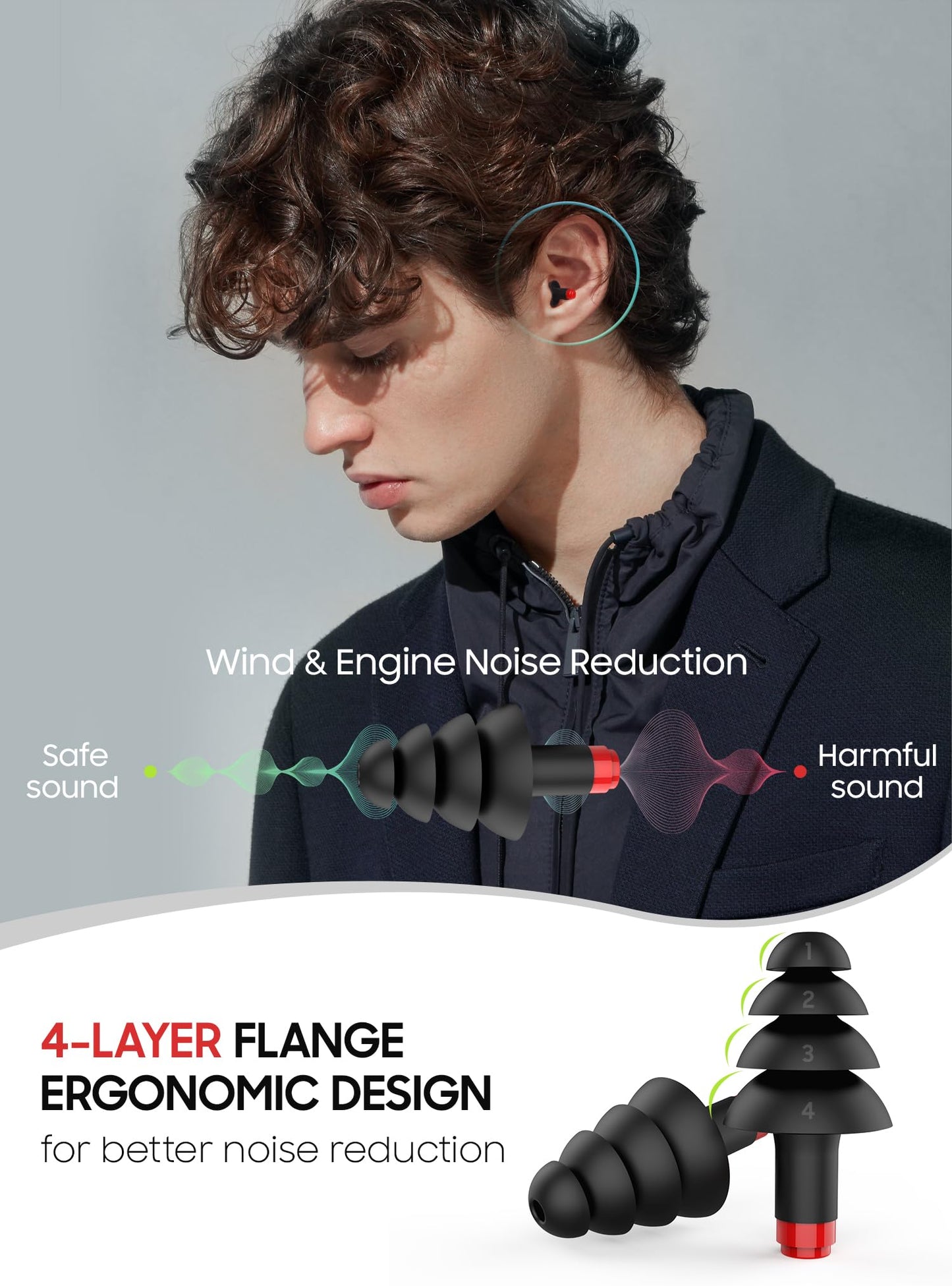 Ear Plugs for Airplane Pressure Relief, 2 Pairs Adults Soft Silicone Reusable Airplane Earplugs 26dB, with Silicone Connector Cord, Travel Essentials for Flying, Ear Protection Earplugs for Plane