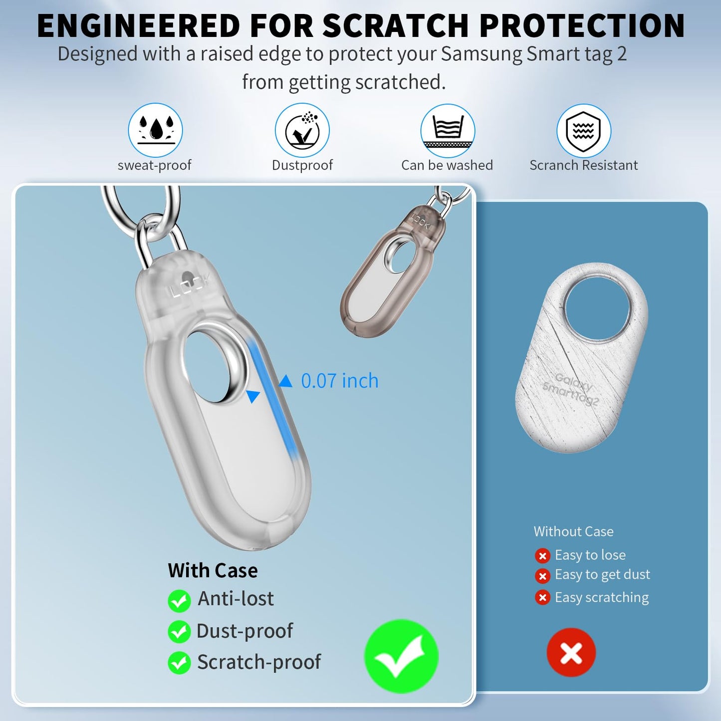 2 Pack Compatible with Samsung Galaxy Smart Tag 2 Case TUDIOW Secure Holder with Wire Cable Lock for Smart Tag 2 Anti-Lost Protective Cover for Samsung Galaxy SmartTag 2 (Black+White)