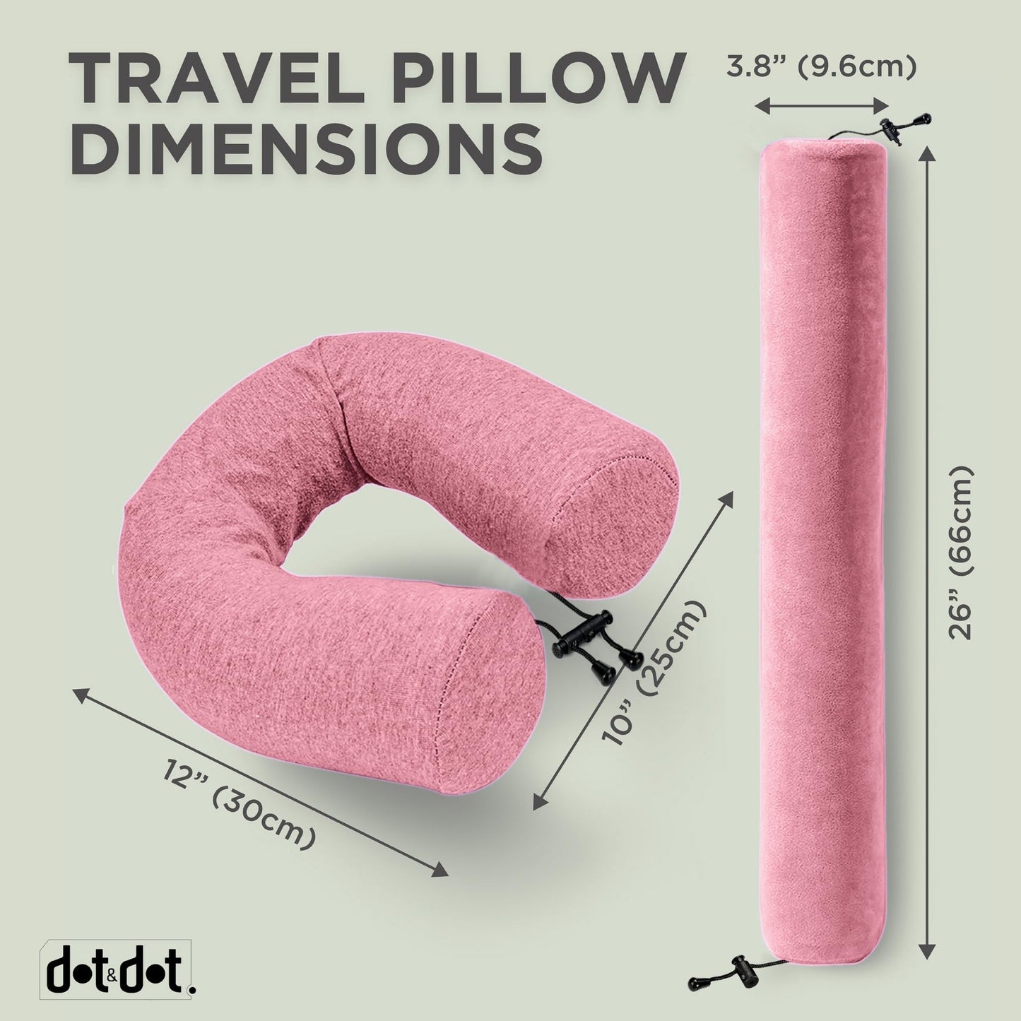 Dot&Dot Twist Memory Foam Travel Pillow for Airplanes - Travel Neck Pillow for Sleeping - Airplane Pillow for Neck Support, Chin, Lumbar and Leg - Adjustable, Bendable Neck Roll Pillow