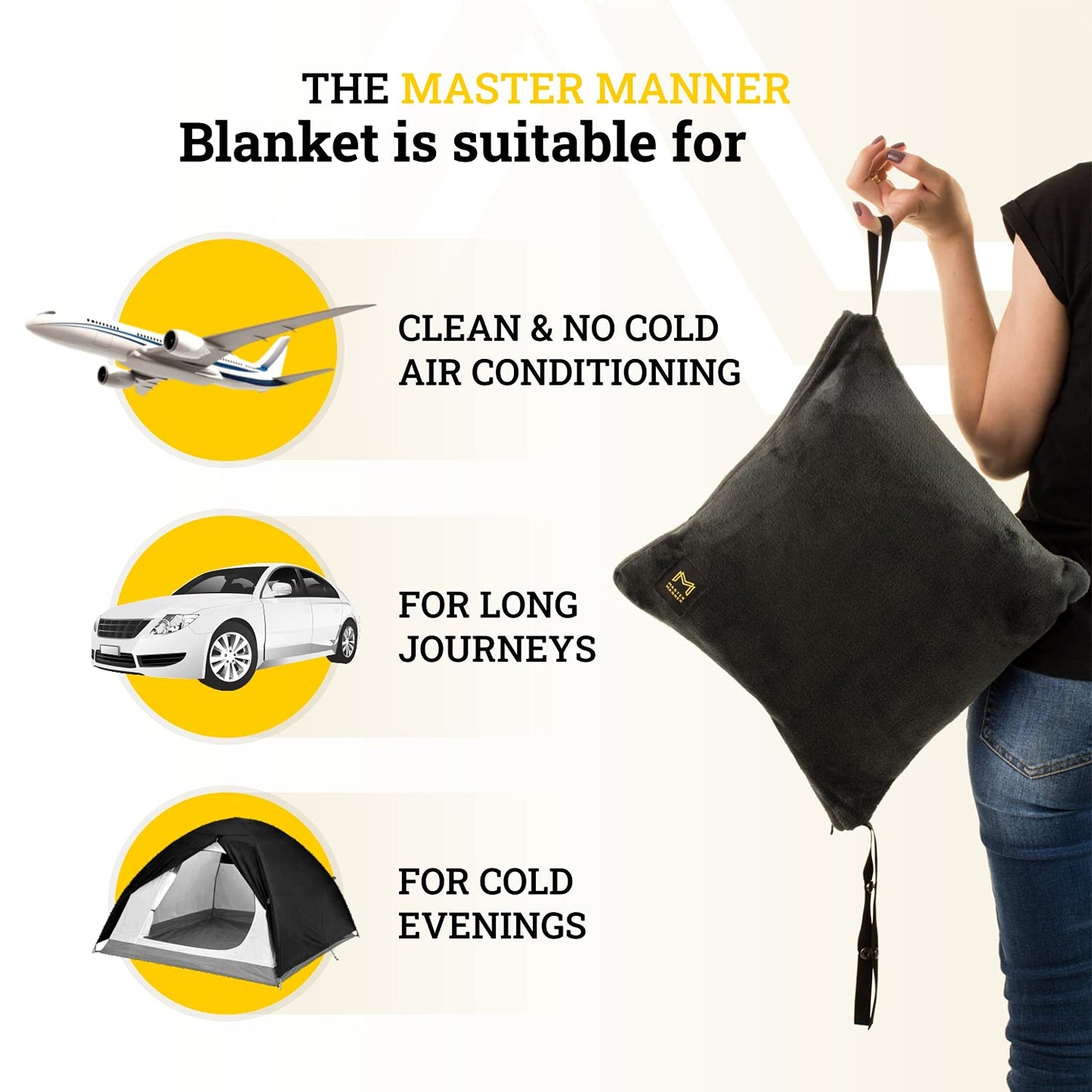 Travel Blanket Airplane Compact with Hoodie – 2in1 Airplane Travel Accessories from Plane Blanket to Travel Pillow with Luggage Strap, Soft Handle & Secure Pocket