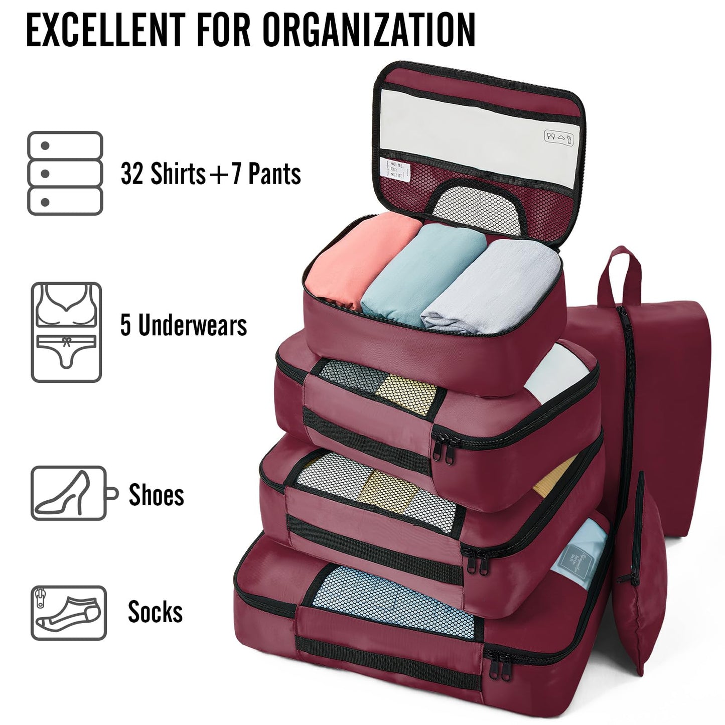 Veken 8 Set Packing Cubes for Travel Essentials, Suitcase Organizer Bags Set for Luggage, Road Trip Travel Accessories in 4 Sizes (Extra Large, Large, Medium, Small)