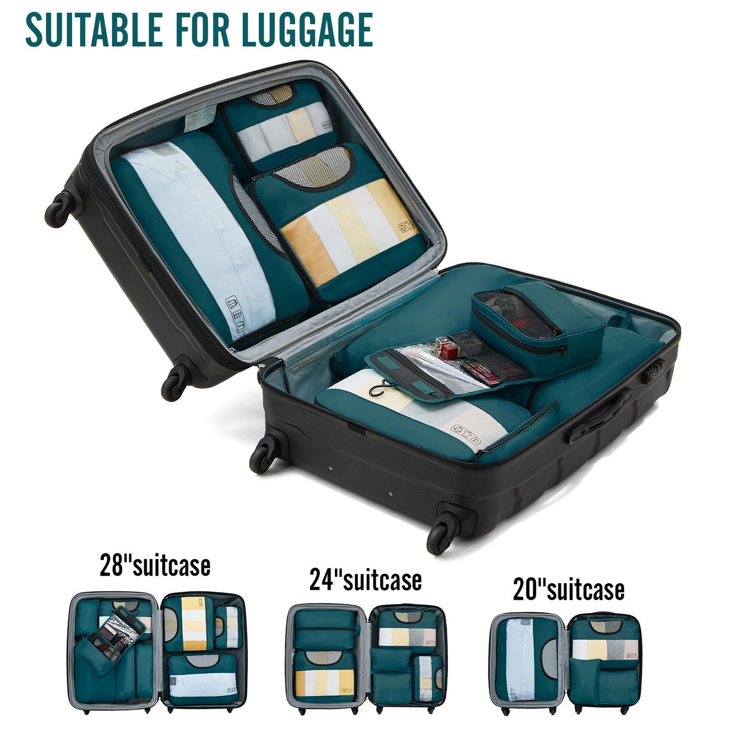 Veken 8 Set Packing Cubes for Travel Essentials, Suitcase Organizer Bags Set for Luggage, Road Trip Travel Accessories in 4 Sizes (Extra Large, Large, Medium, Small)