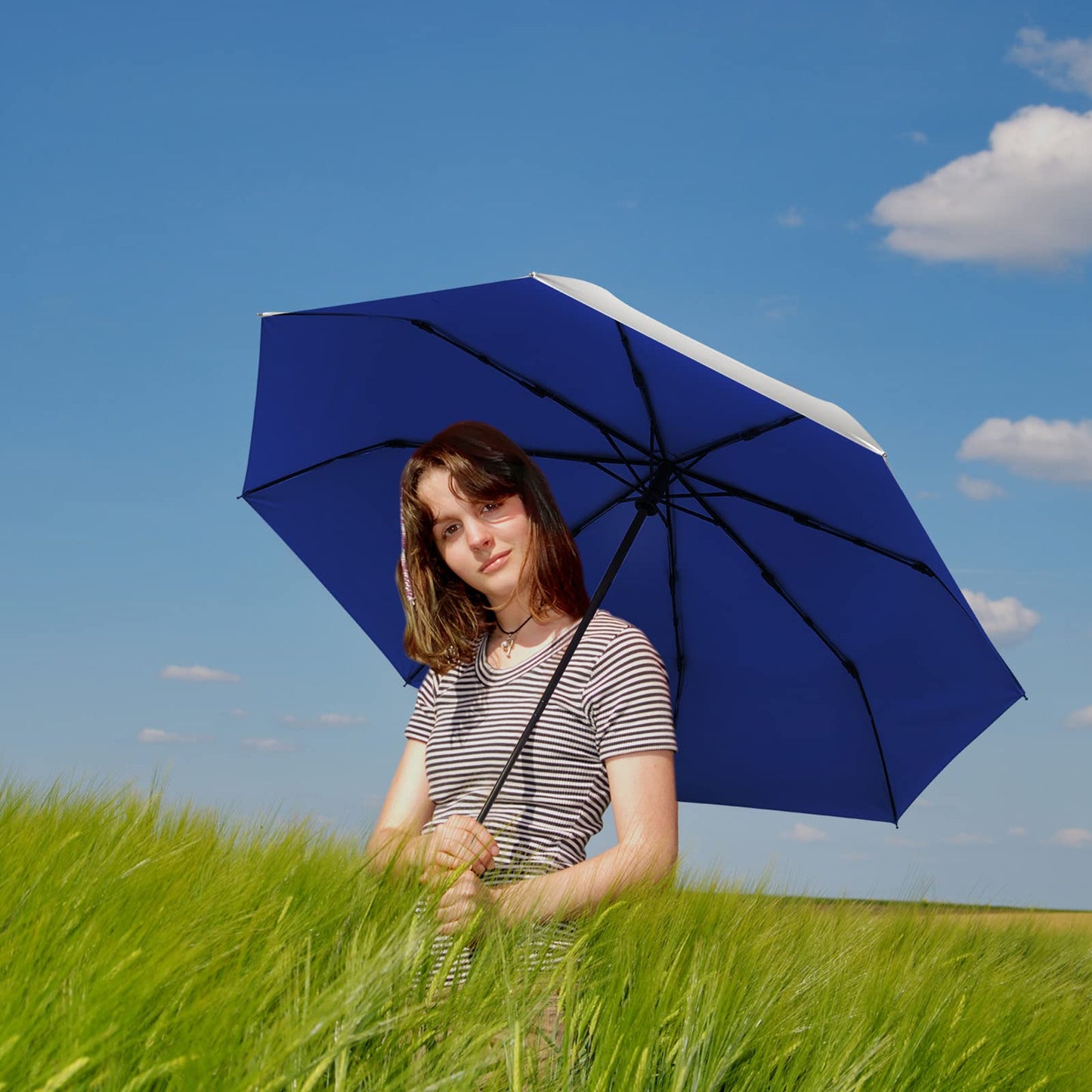 G4Free UPF 50+ UV Protection Large Travel Umbrella 42/46 Inch Auto Open Close Windproof Sun Blocking Umbrella