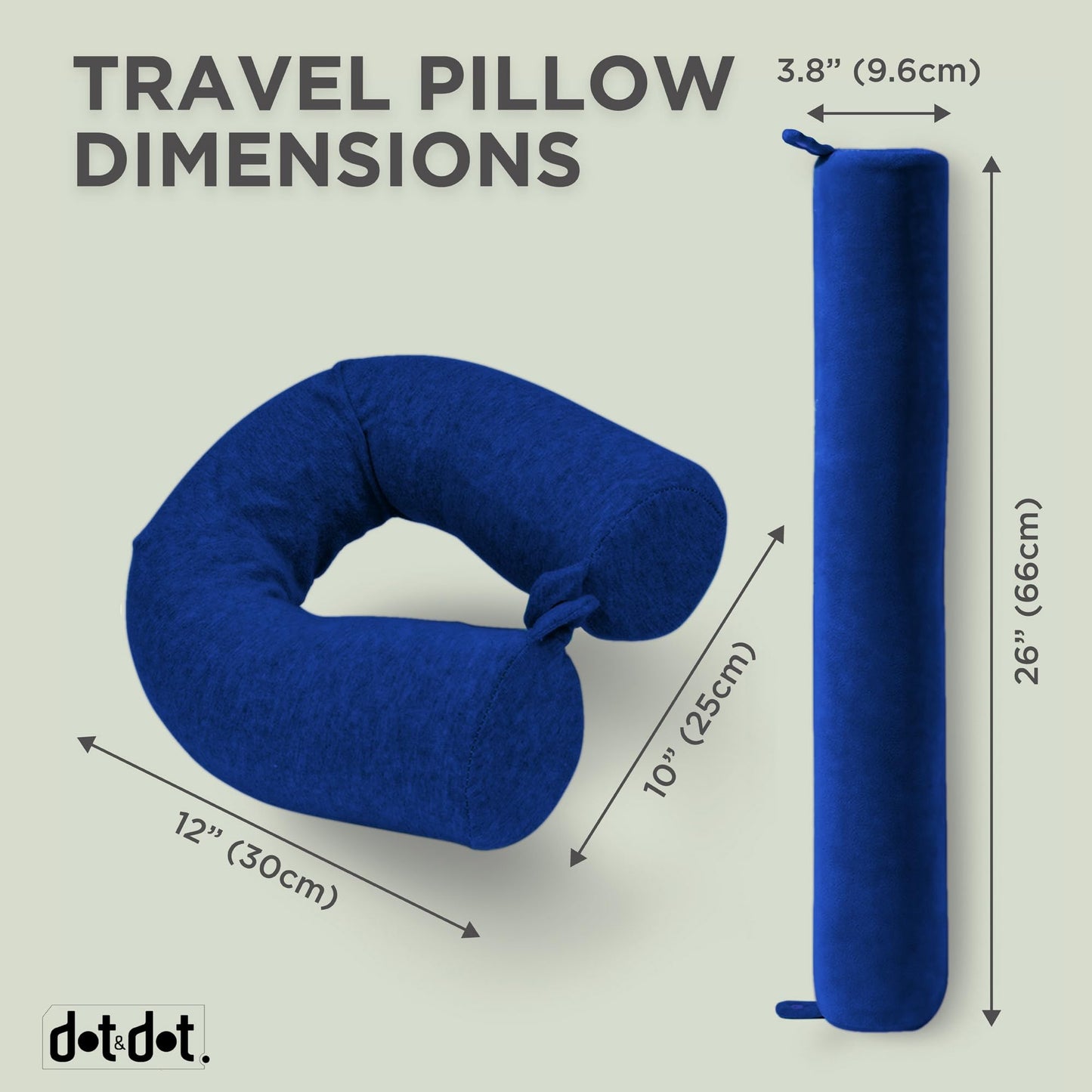 Dot&Dot Twist Memory Foam Travel Pillow for Airplanes - Travel Neck Pillow for Sleeping - Airplane Pillow for Neck Support, Chin, Lumbar and Leg - Adjustable, Bendable Neck Roll Pillow