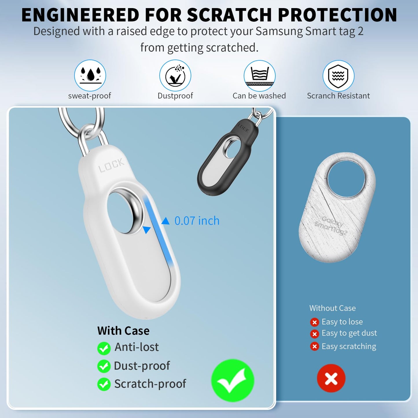2 Pack Compatible with Samsung Galaxy Smart Tag 2 Case TUDIOW Secure Holder with Wire Cable Lock for Smart Tag 2 Anti-Lost Protective Cover for Samsung Galaxy SmartTag 2 (Black+White)