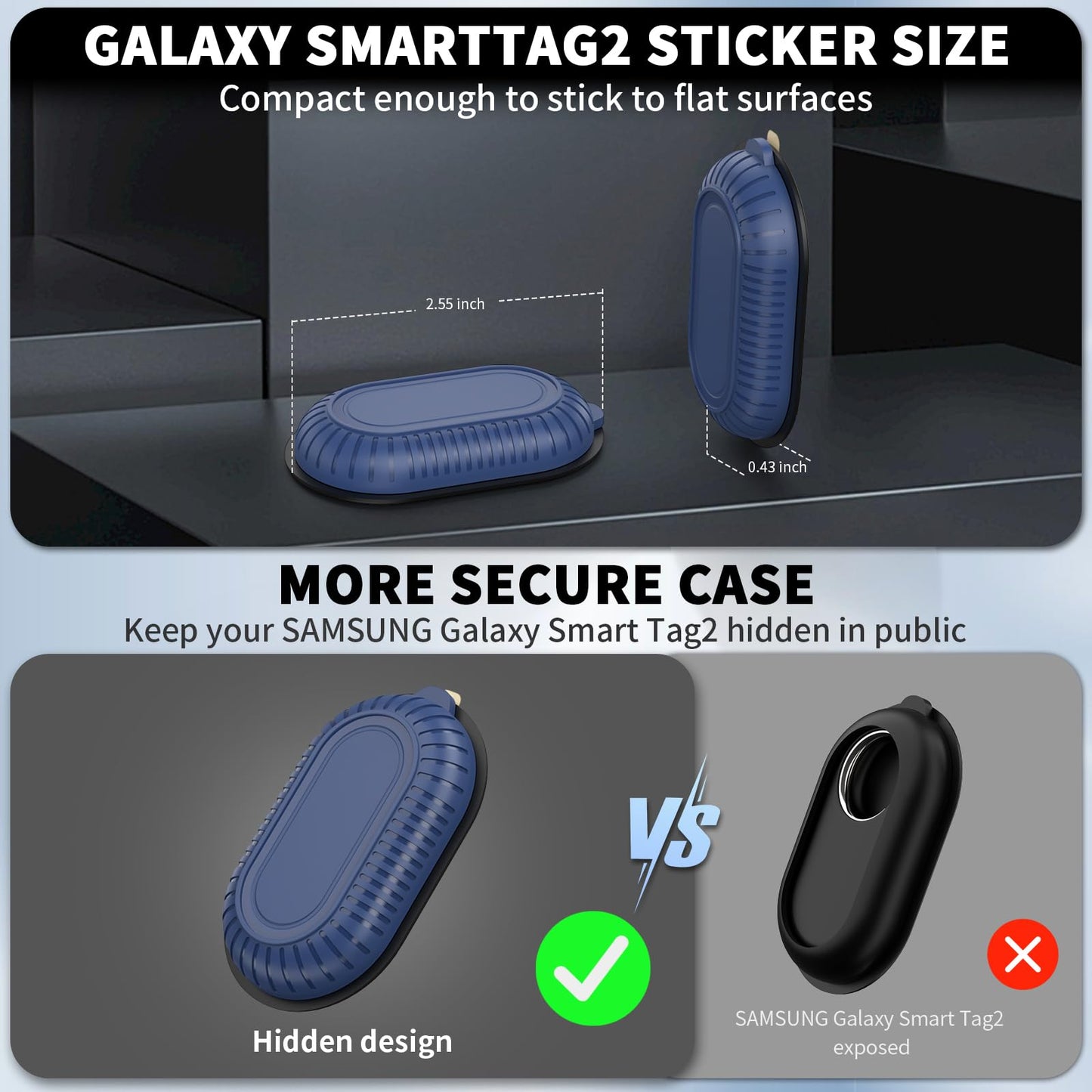 2 Pack Adhesive Case for Samsung Galaxy SmartTag2 with 3M Adhesive Sticker Hidden Full Protective Silicone Case Anti-Lost Scratch Resistant Protective Cover for Smart tag 2 Tracker (Black+Black)