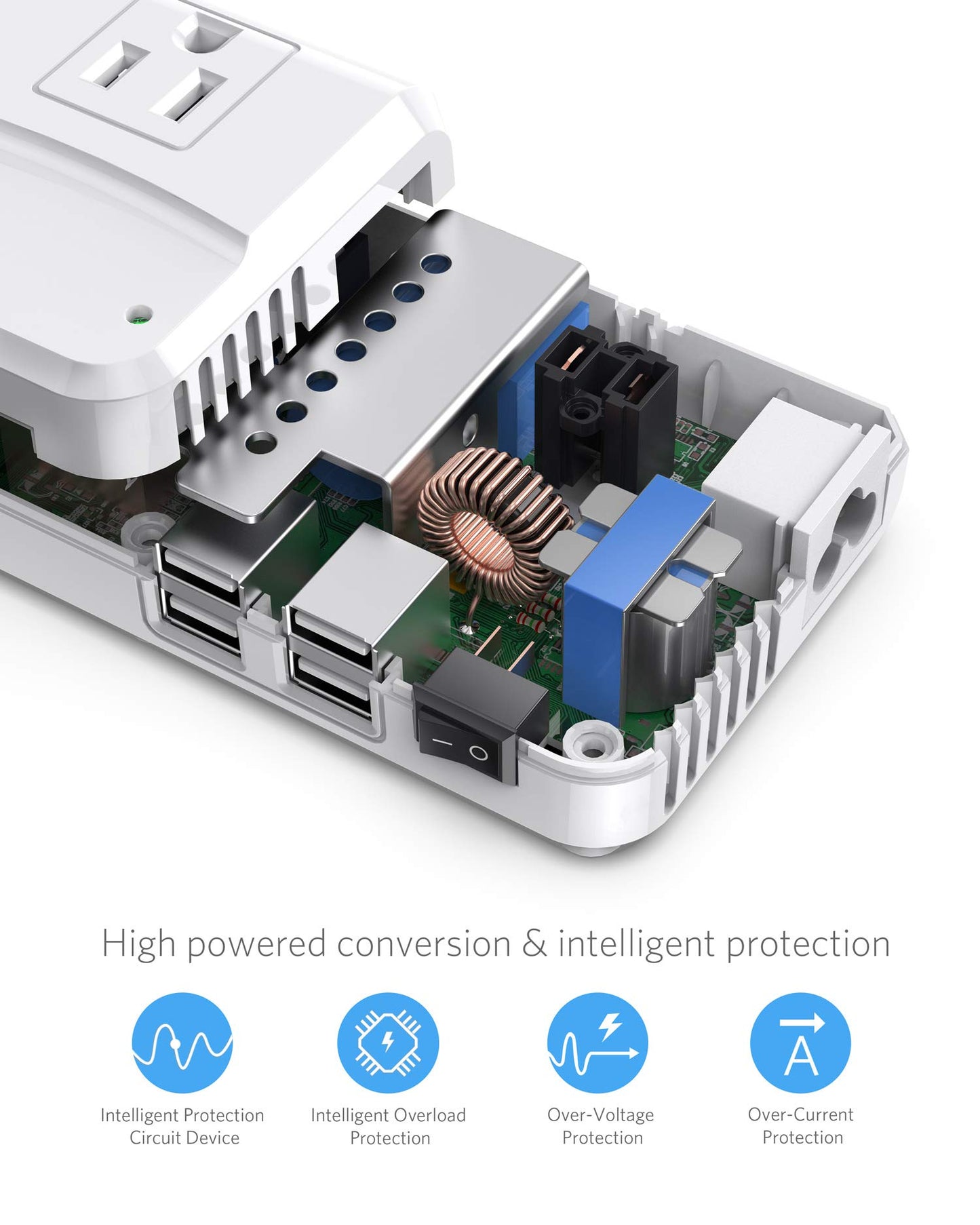 BESTEK Universal Travel Adapter 220V to 110V Voltage Converter with 6A 4-Port USB Charging and UK/AU/US/EU Worldwide Plug Adapter (White)