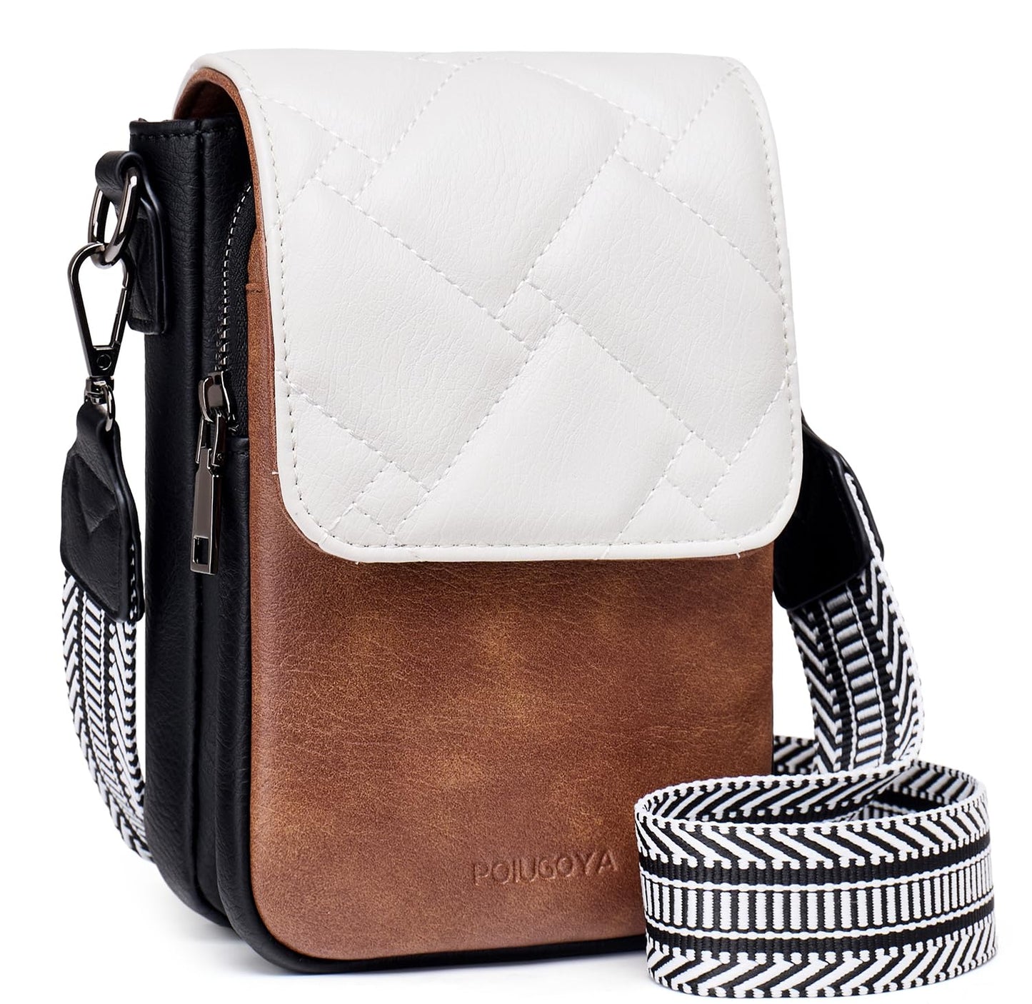 POIUGOYA Small Crossbody Bags for Women Trendy,Leather Triple Compartment Cell Phone Crossbody Wallet Purses with Card Slots