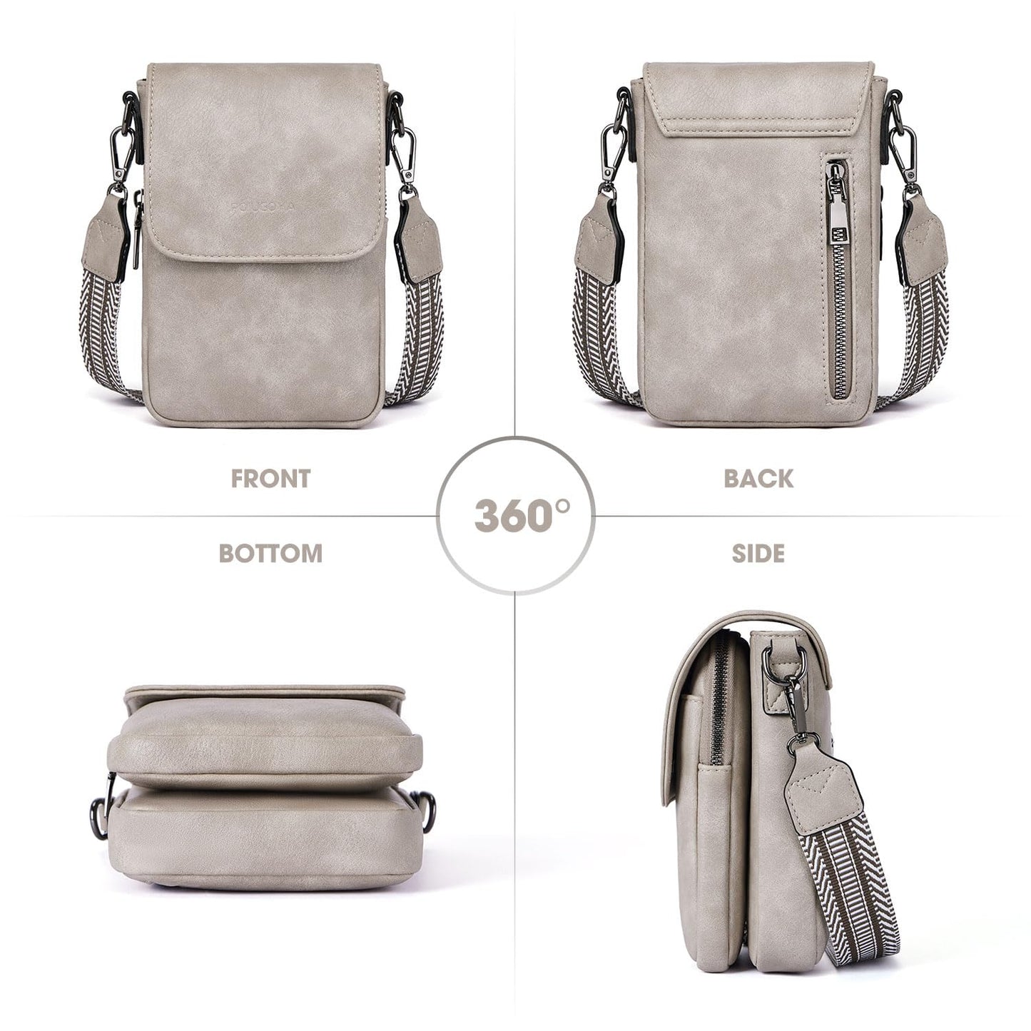 POIUGOYA Small Crossbody Bags for Women Trendy,Leather Triple Compartment Cell Phone Crossbody Wallet Purses with Card Slots