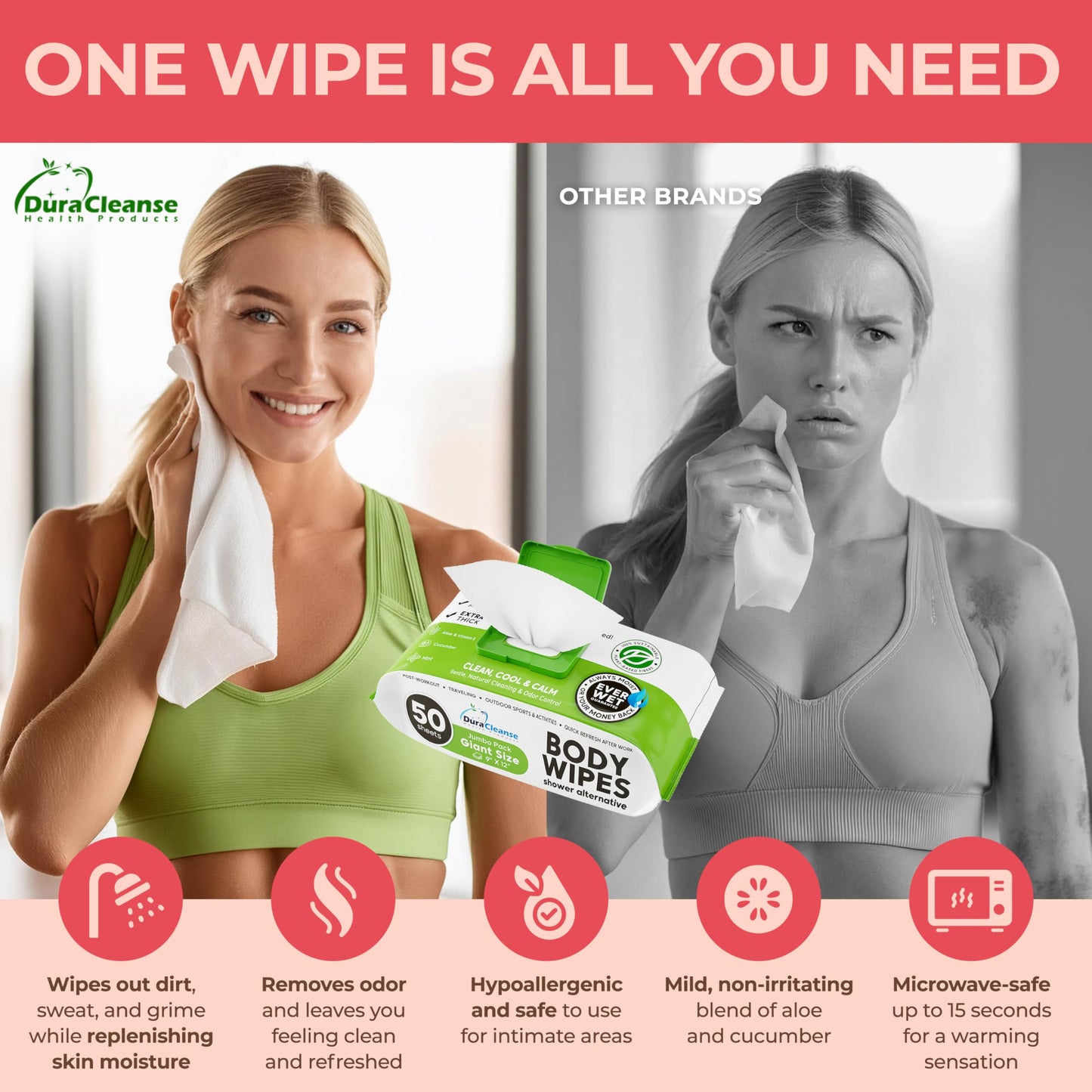 Body Wipes for Adults Bathing No Rinse - 20 Count Travel Shower Wipes - 9" x 12" Individually Wrapped Thick Cleansing Waterless Wash Scrubs - Disposable Washcloths for Camping & Elderly Incontinence