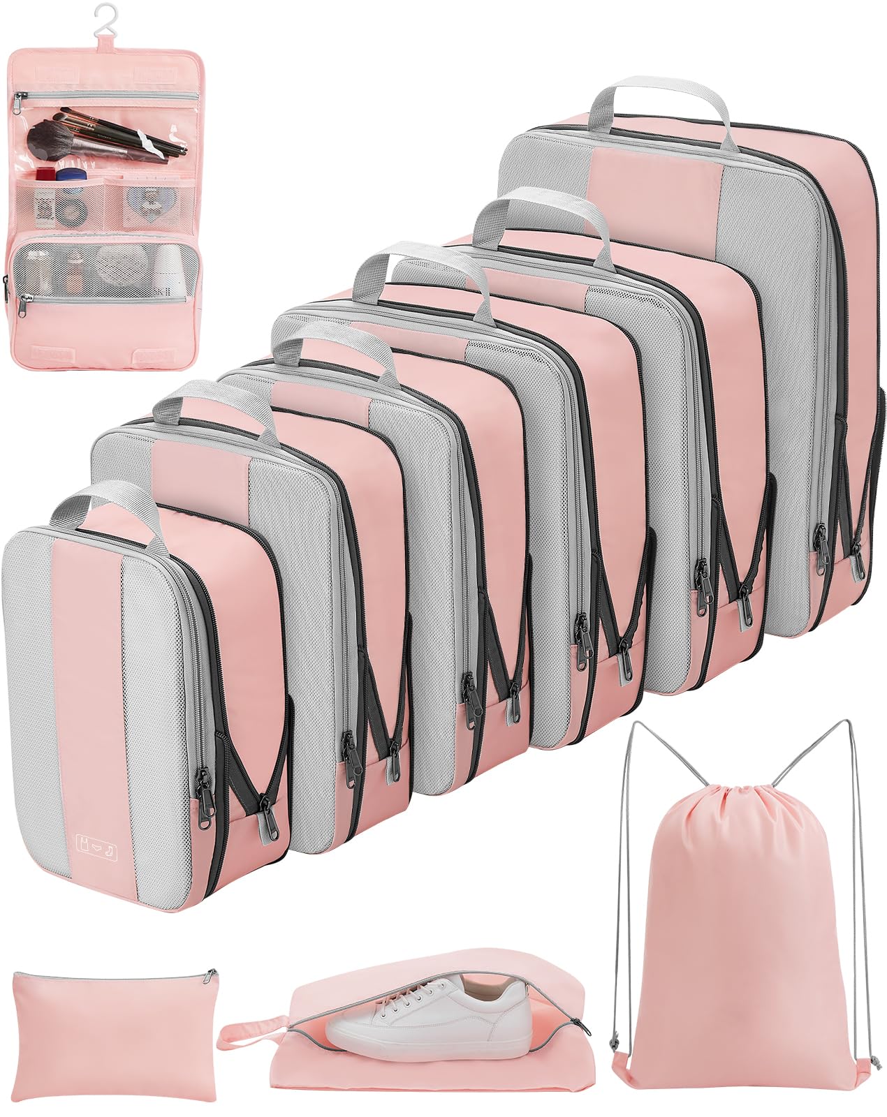 10 Set Compression Packing Cubes for Travel Essentials,Compressible Expandable Packing Cubes for Suitcase,OlarHike Luggage Organizer Bags for Travel,Handy Helper for Organizing Clothes(Black)