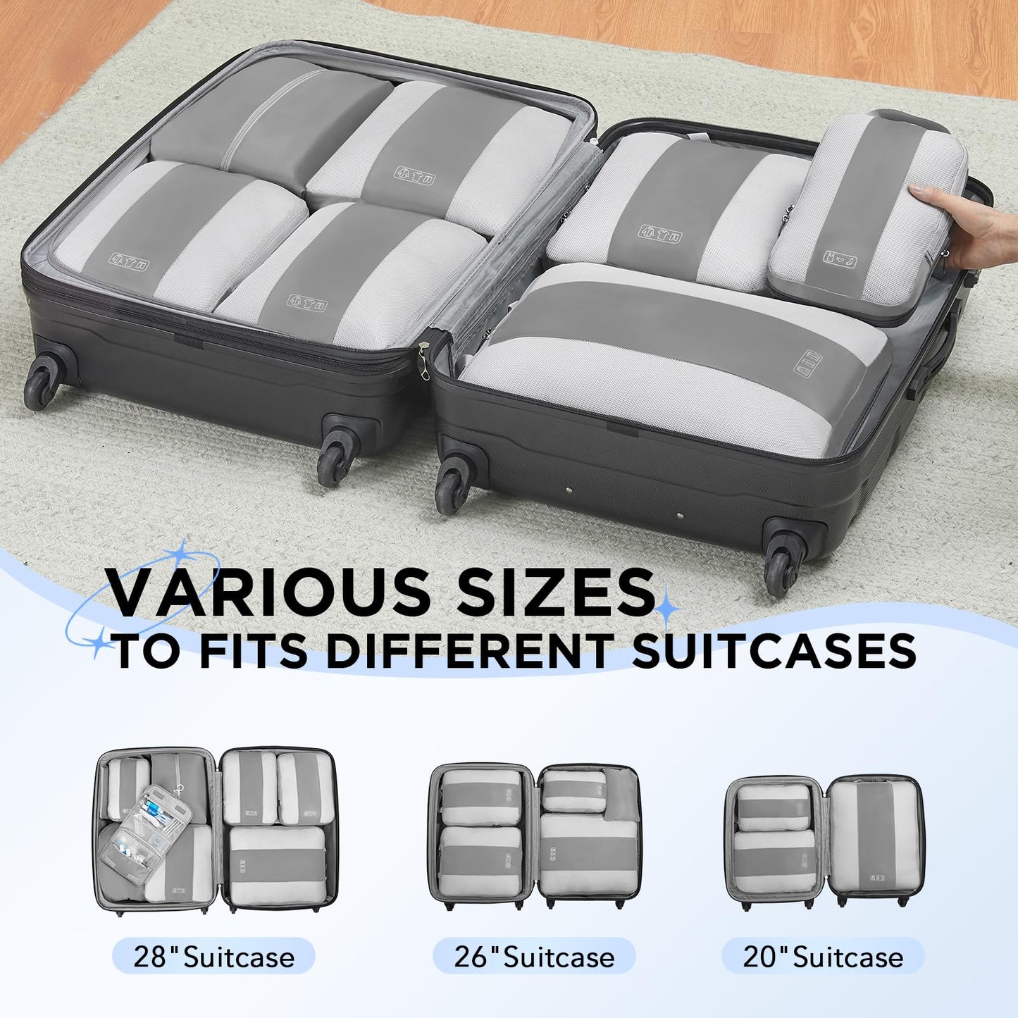 10 Set Compression Packing Cubes for Travel Essentials,Compressible Expandable Packing Cubes for Suitcase,OlarHike Luggage Organizer Bags for Travel,Handy Helper for Organizing Clothes(Black)