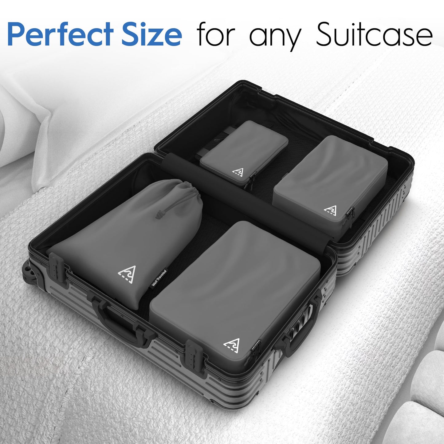 8 Set/4 Set Deluxe Compression Packing Cubes Travel - Maximize Space In Luggage With Patented HybridMax Double Capacity Design, Luxury Compressible Packing Cubes For Travel, Large, Small, & Medium