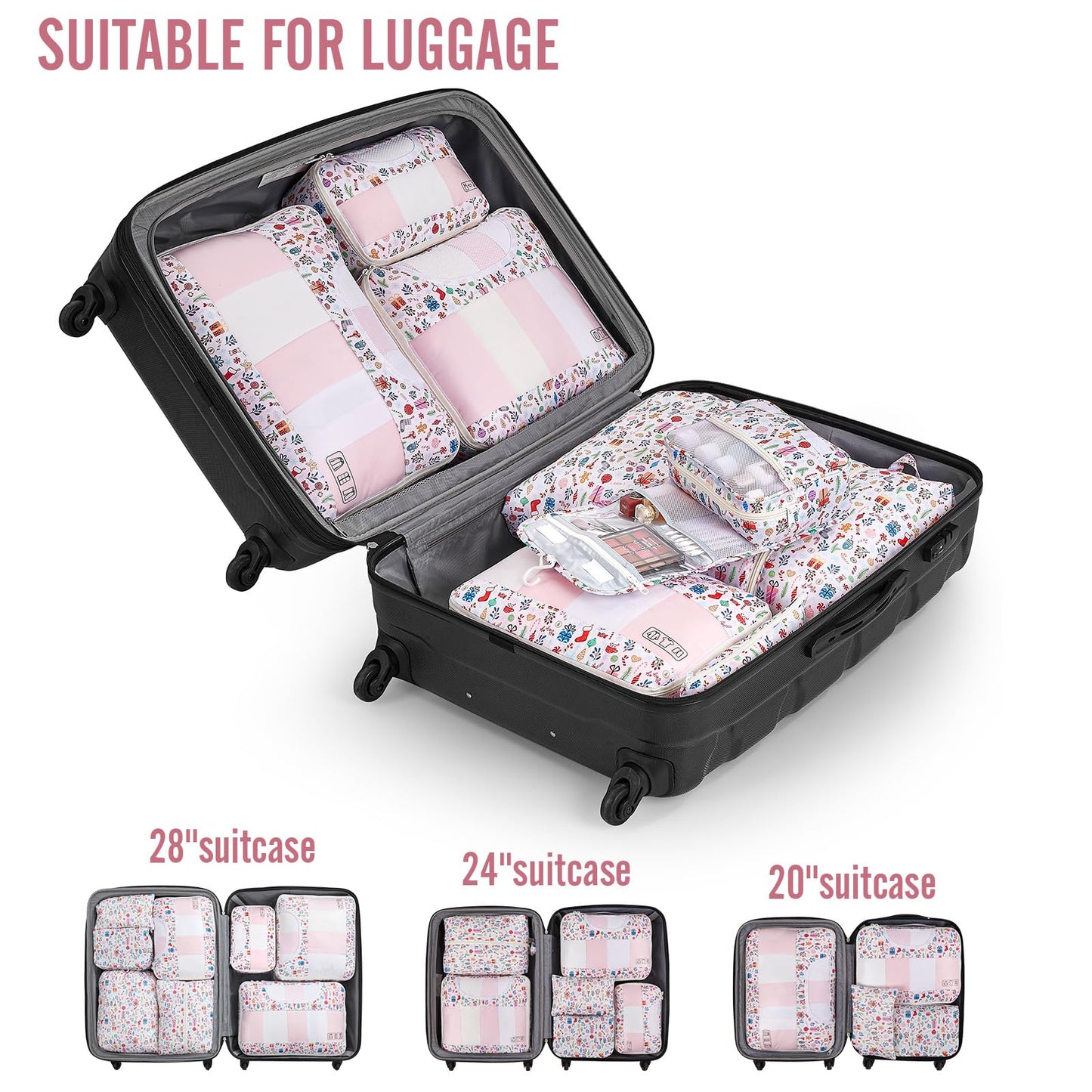Veken 8 Set Packing Cubes for Travel Essentials, Suitcase Organizer Bags Set for Luggage, Road Trip Travel Accessories in 4 Sizes (Extra Large, Large, Medium, Small)