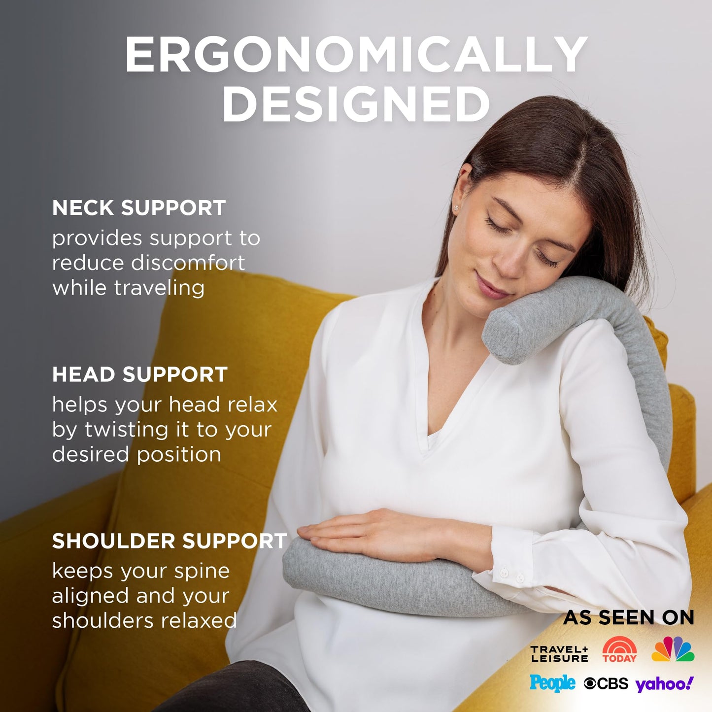 Dot&Dot Twist Memory Foam Travel Pillow for Airplanes - Travel Neck Pillow for Sleeping - Airplane Pillow for Neck Support, Chin, Lumbar and Leg - Adjustable, Bendable Neck Roll Pillow
