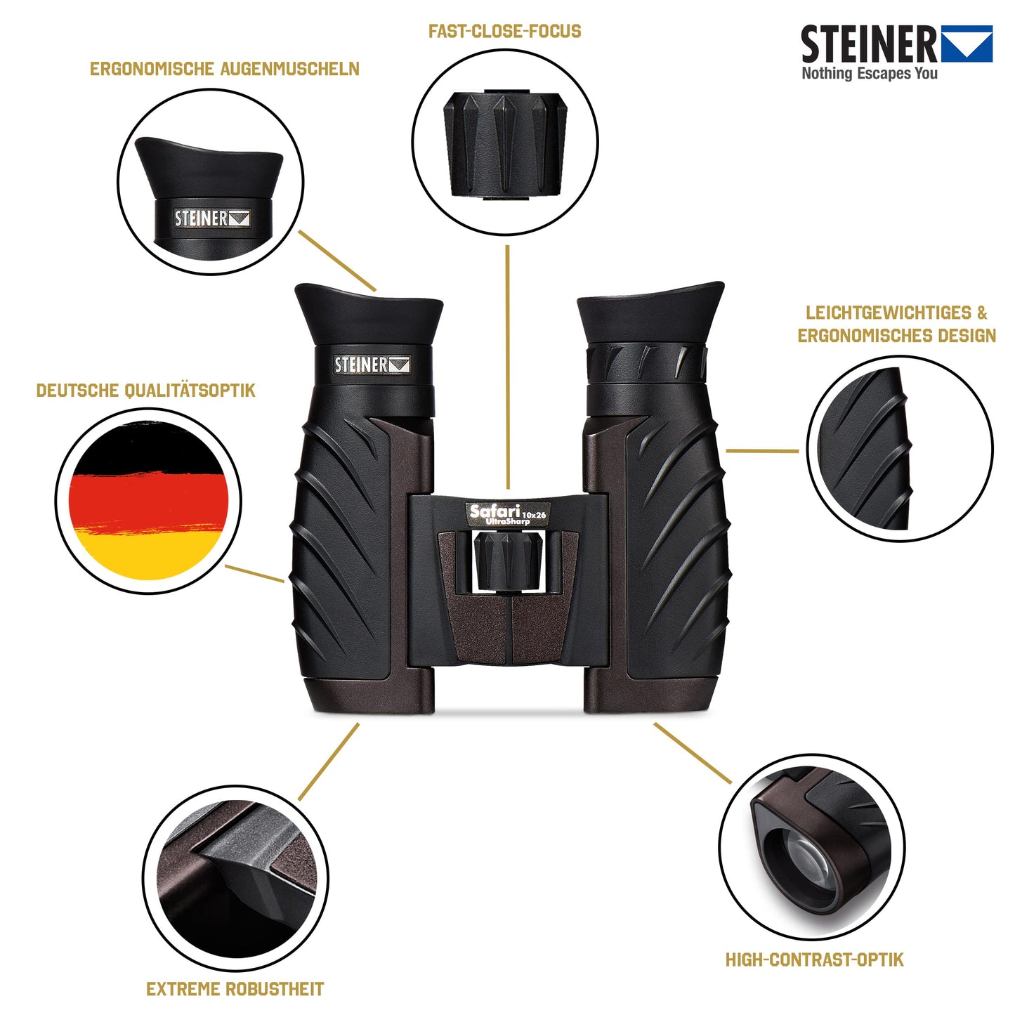 Steiner Safari UltraSharp 10 x 26 Binoculars, Compact, Large Magnification, Robust, Waterproof, Ideal for Travel, Hiking, Concerts, Sports and Nature Observation