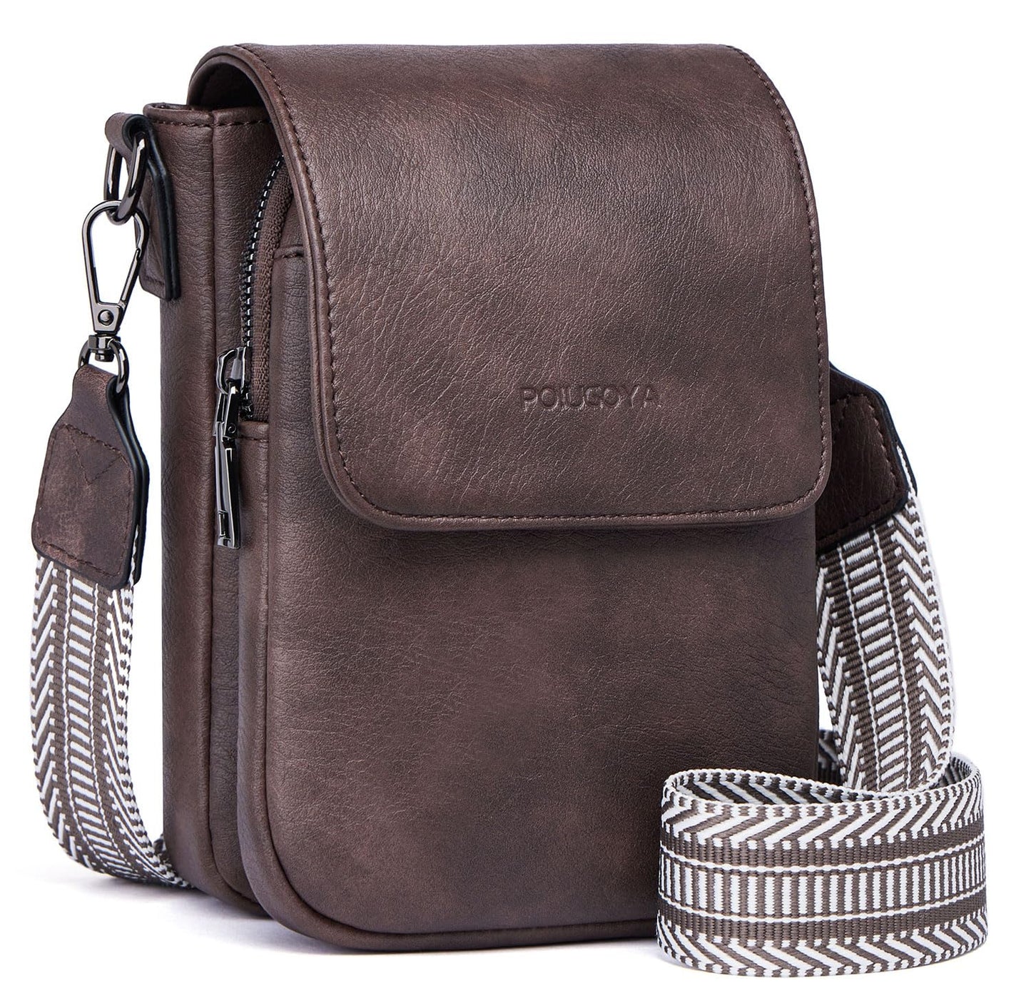 POIUGOYA Small Crossbody Bags for Women Trendy,Leather Triple Compartment Cell Phone Crossbody Wallet Purses with Card Slots
