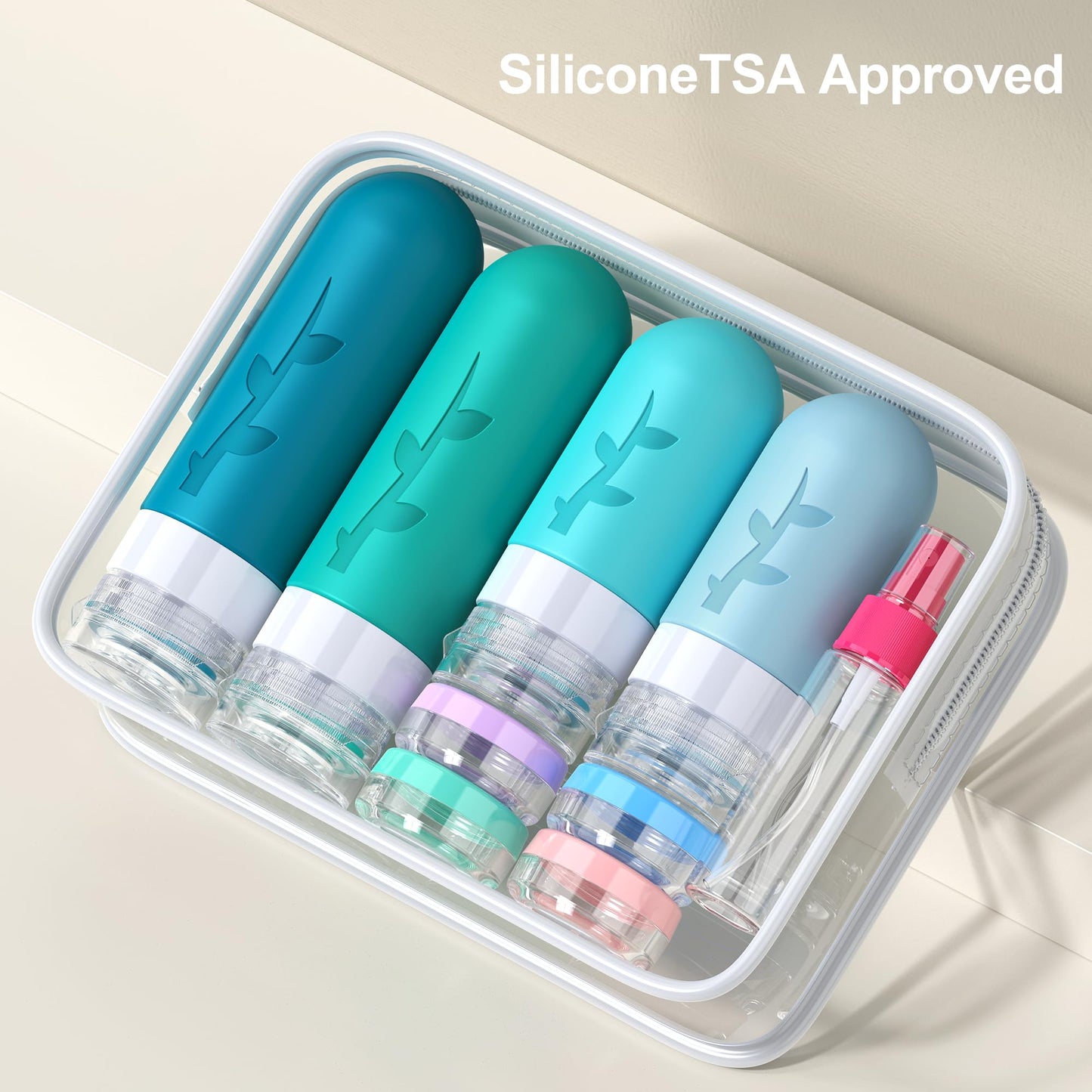 18pack Travel Bottles for Toiletries,TSA Approved Silicone Travel Containers jar for Toiletries,Leak Proof Refillable Liqus Shampoo And Conditioner Travel Essentials toiletry Bottles