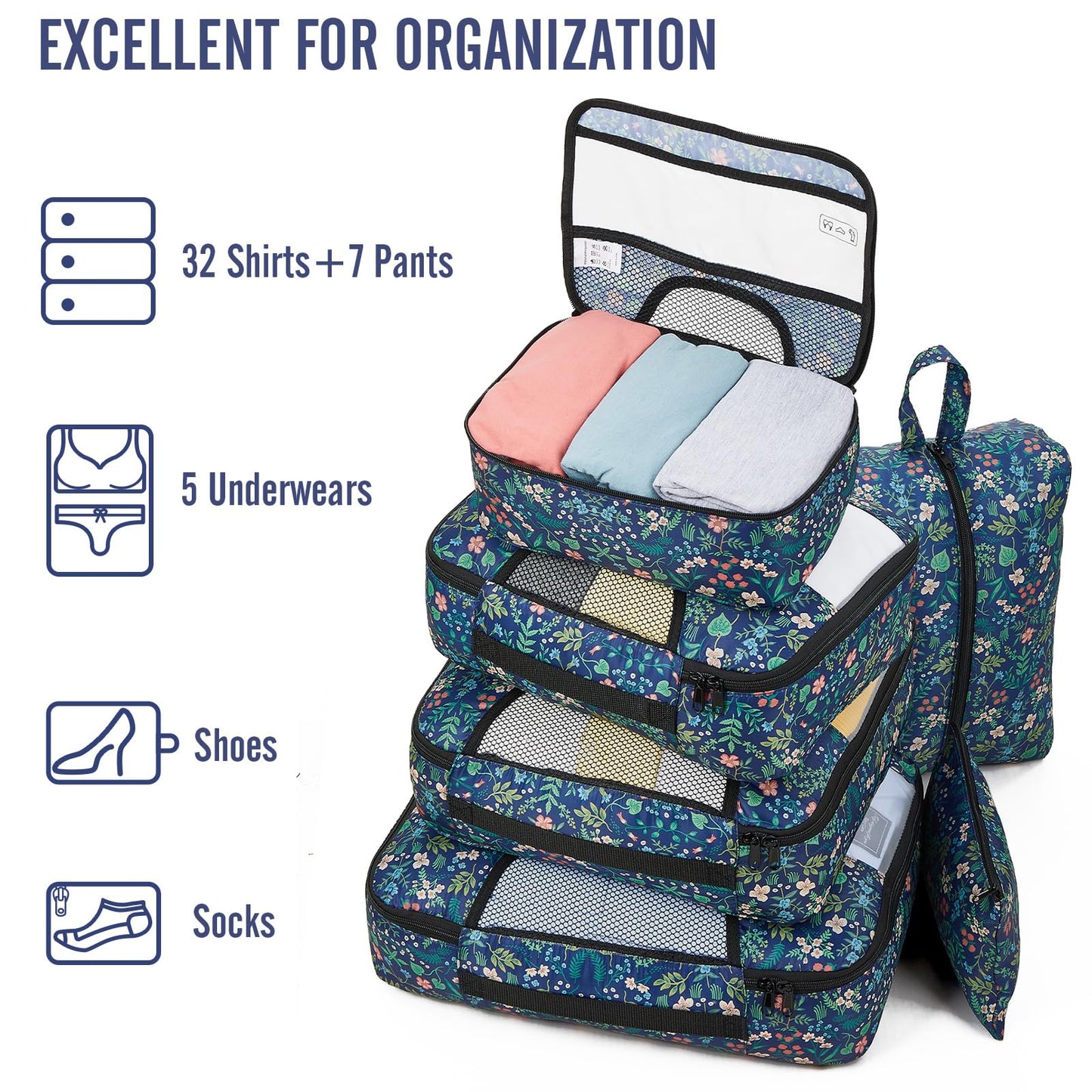 Veken 8 Set Packing Cubes for Travel Essentials, Suitcase Organizer Bags Set for Luggage, Road Trip Travel Accessories in 4 Sizes (Extra Large, Large, Medium, Small)