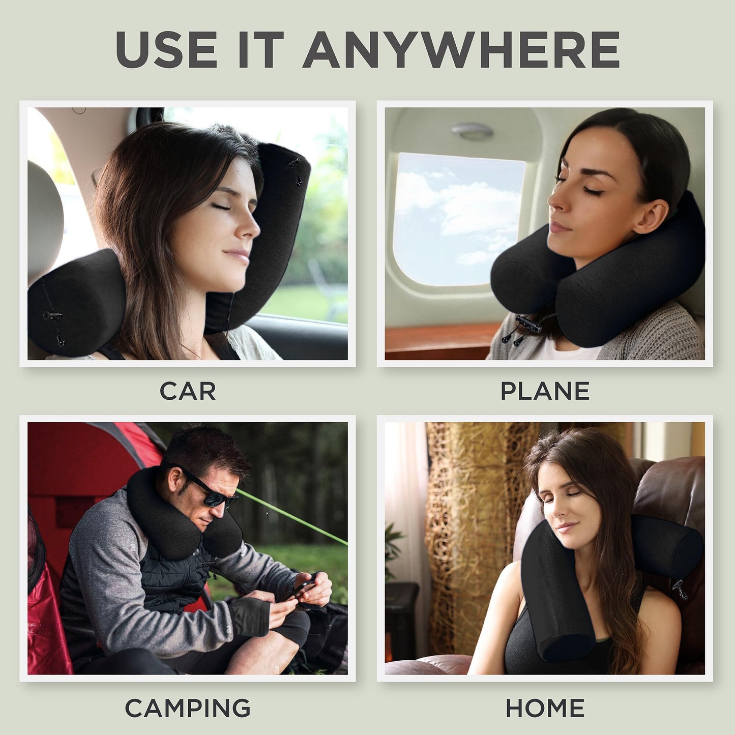 Dot&Dot Twist Memory Foam Travel Pillow for Airplanes - Travel Neck Pillow for Sleeping - Airplane Pillow for Neck Support, Chin, Lumbar and Leg - Adjustable, Bendable Neck Roll Pillow