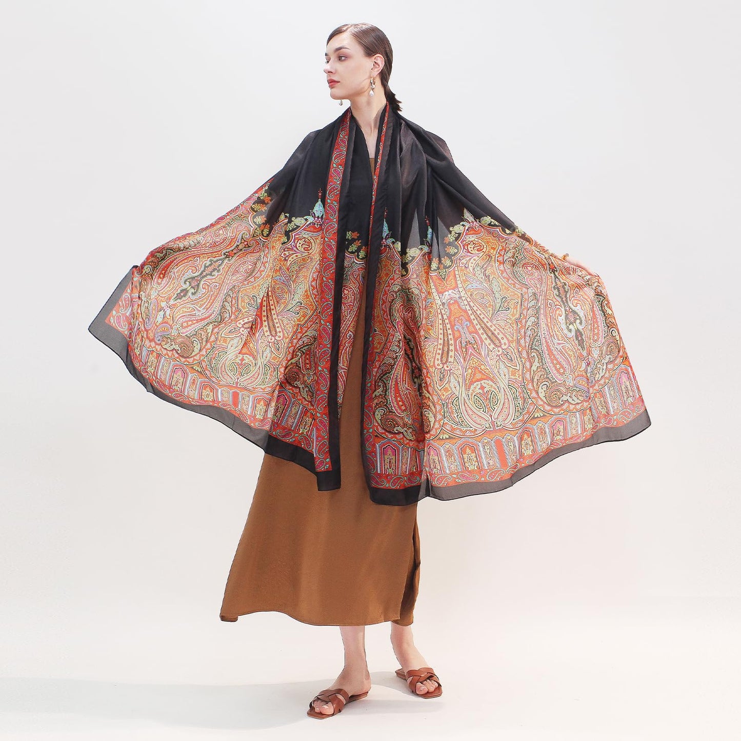 DANA XU 100% Mulberry Satin Silk Summer Travel Scarf Extra Large Women Floral Shawl Oversize Soft Wraps For Evening Dresses