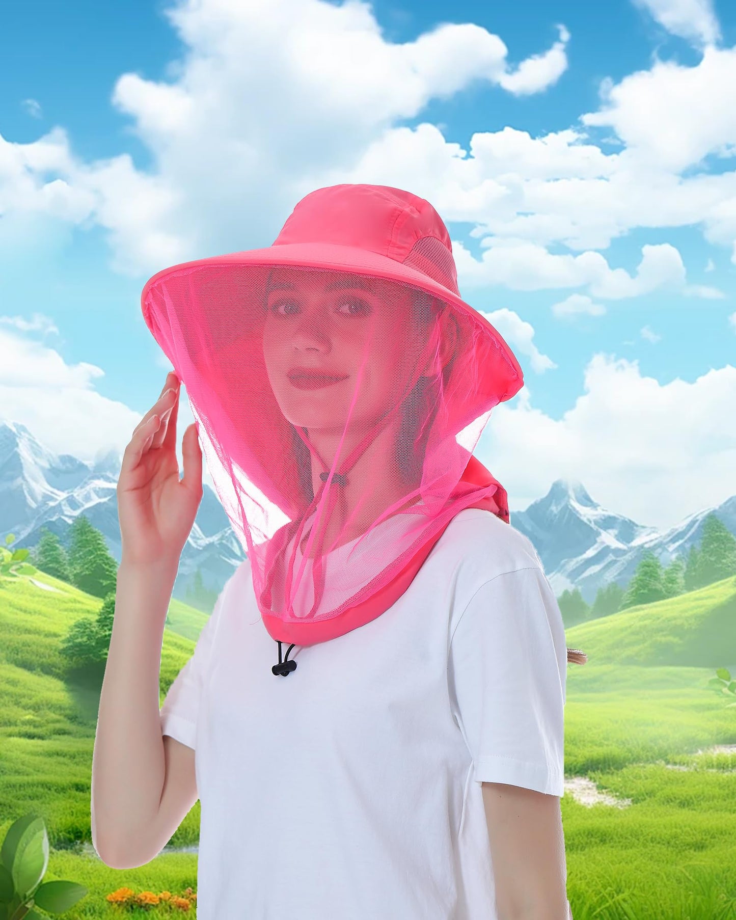 Womens Sun Hat Outdoor UV Protection Wide Brim Fishing Hat with Ponytail Hole Neck Flap for Beach Hiking Camping