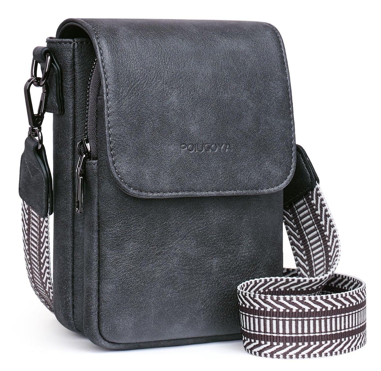 POIUGOYA Small Crossbody Bags for Women Trendy,Leather Triple Compartment Cell Phone Crossbody Wallet Purses with Card Slots