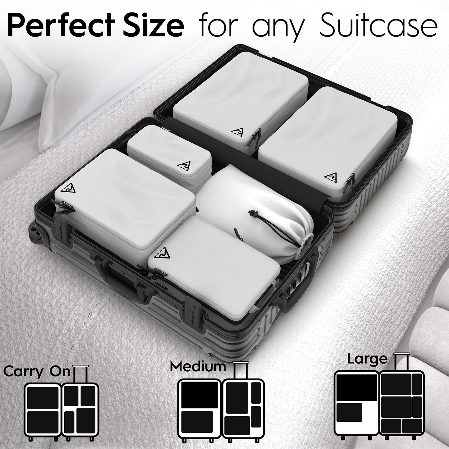 8 Set/4 Set Deluxe Compression Packing Cubes Travel - Maximize Space In Luggage With Patented HybridMax Double Capacity Design, Luxury Compressible Packing Cubes For Travel, Large, Small, & Medium