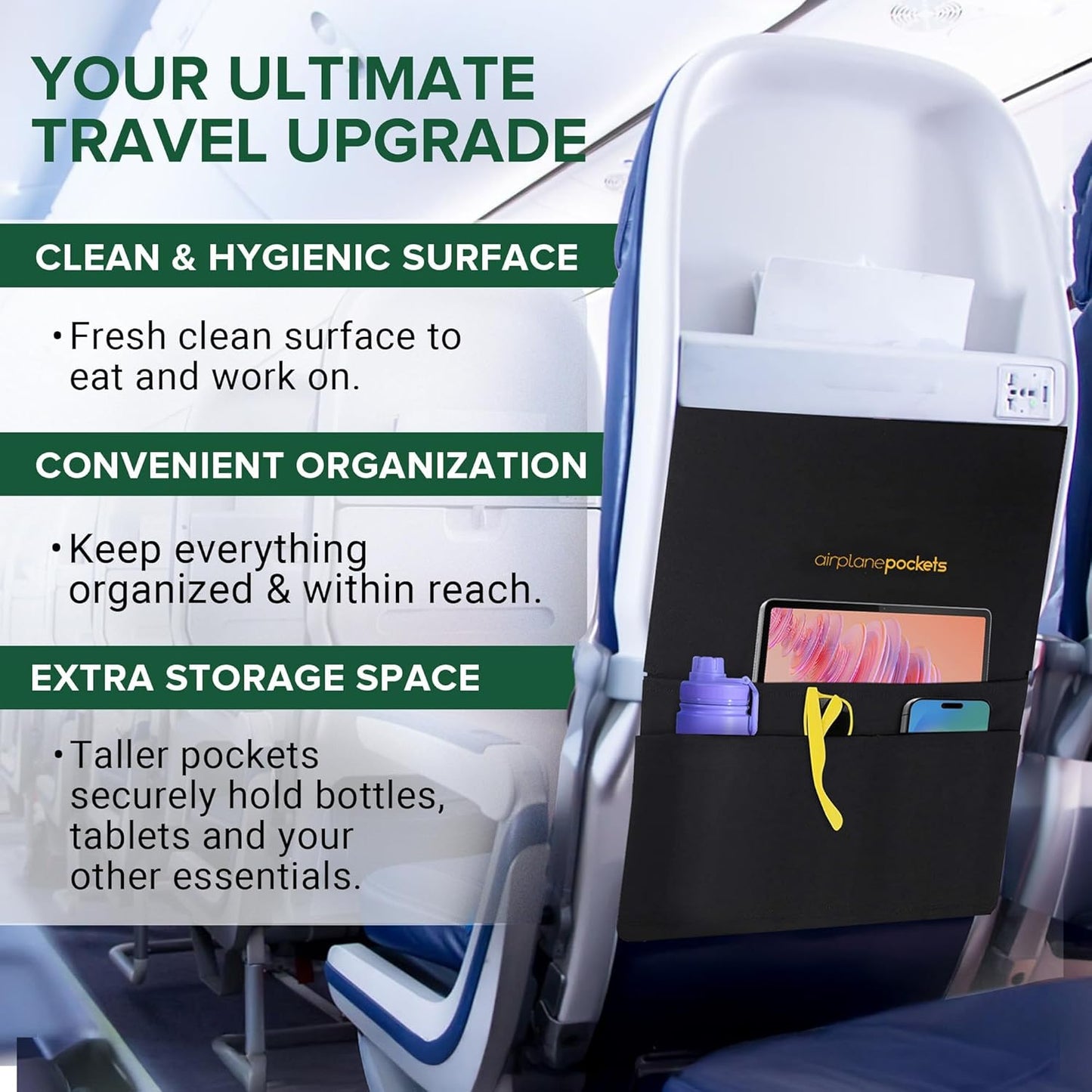 Airplane Pockets - Airplane Accessories - Plane Travel Essentials - Travel Organizer - Seat Storage Organizer - Air Travel Essentials - Seat Back Organizer - International Travel Must Haves