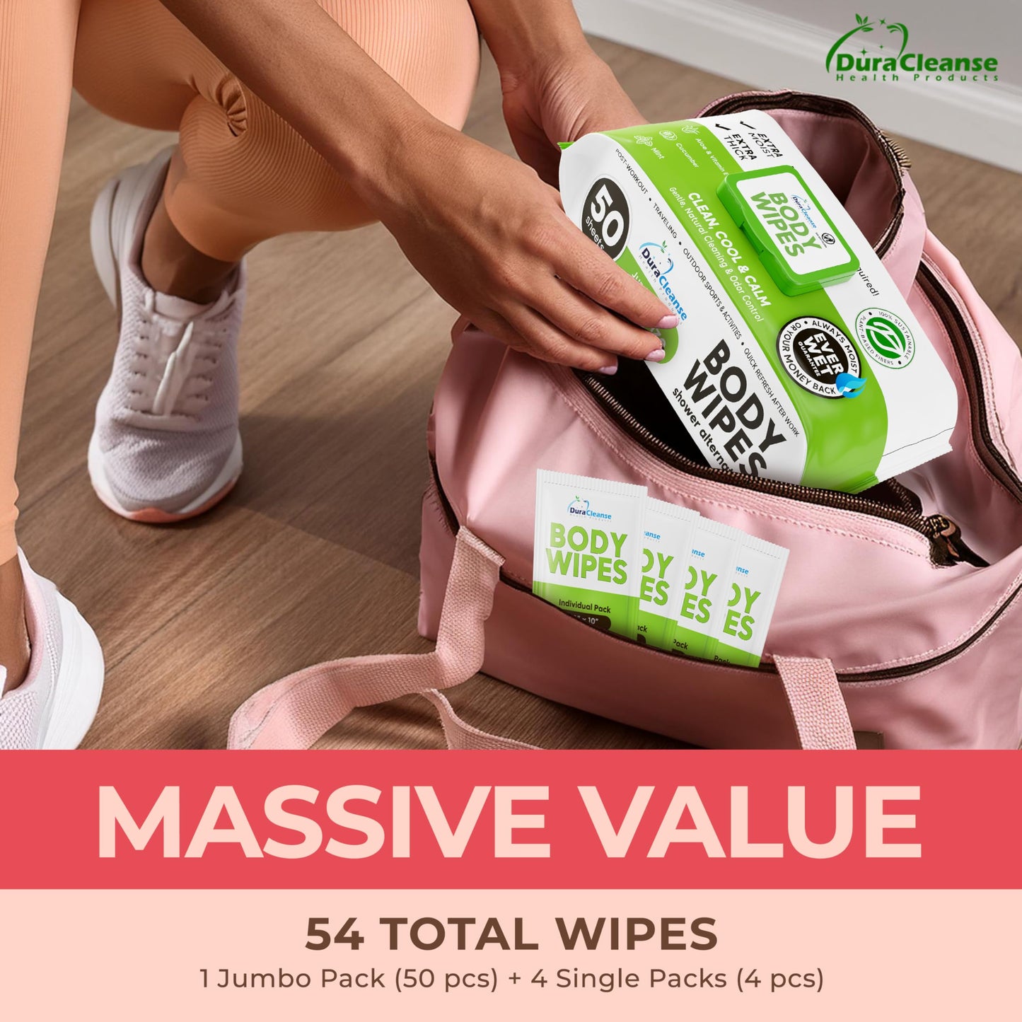 Body Wipes for Adults Bathing No Rinse - 20 Count Travel Shower Wipes - 9" x 12" Individually Wrapped Thick Cleansing Waterless Wash Scrubs - Disposable Washcloths for Camping & Elderly Incontinence