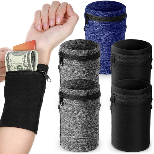 Honoson 5 Pcs Wrist Wallet for Women Men, Zipper Wrist Pouch Purse for Running Wristband Sweatband Wallet for Running Walking Hiking Jogging Travel Events Keys Cash Napkin