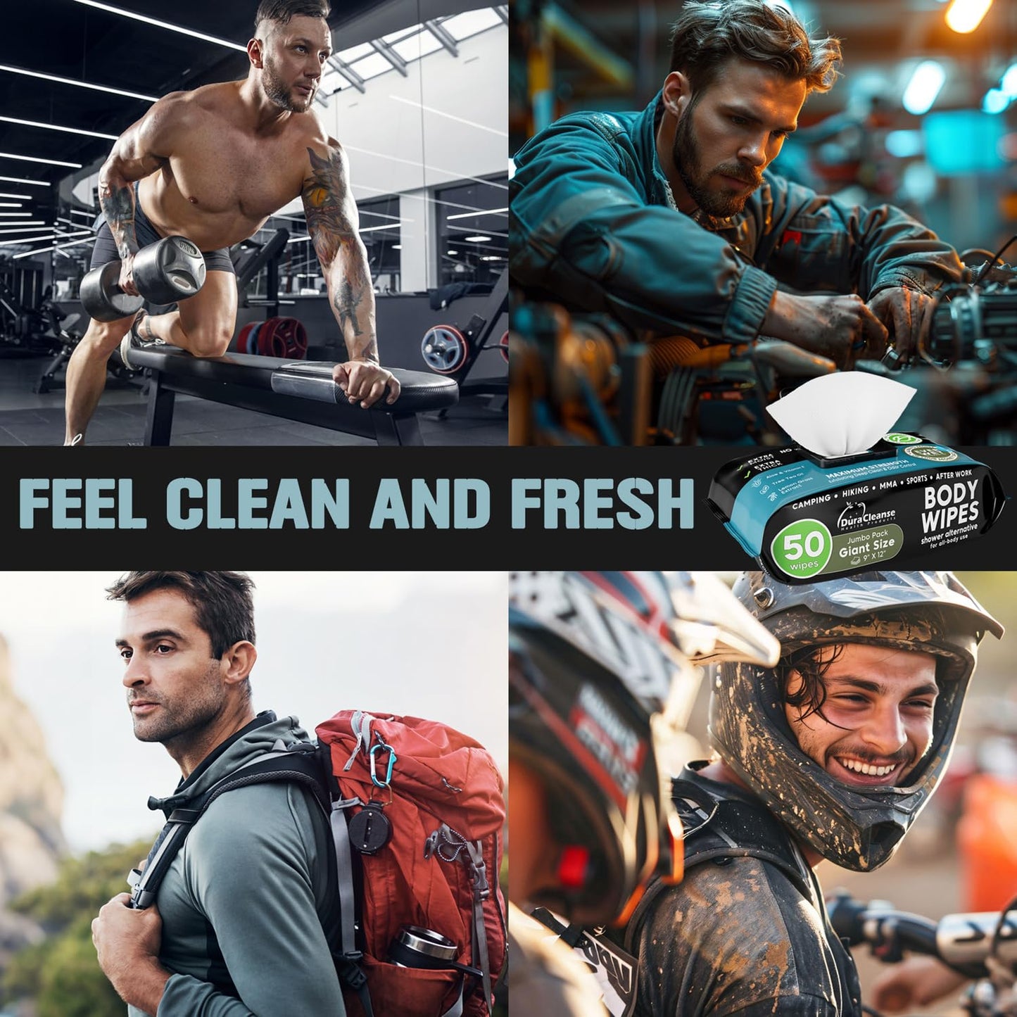 Body Wipes for Adults Bathing No Rinse - 20 Count Travel Shower Wipes - 9" x 12" Individually Wrapped Thick Cleansing Waterless Wash Scrubs - Disposable Washcloths for Camping & Elderly Incontinence