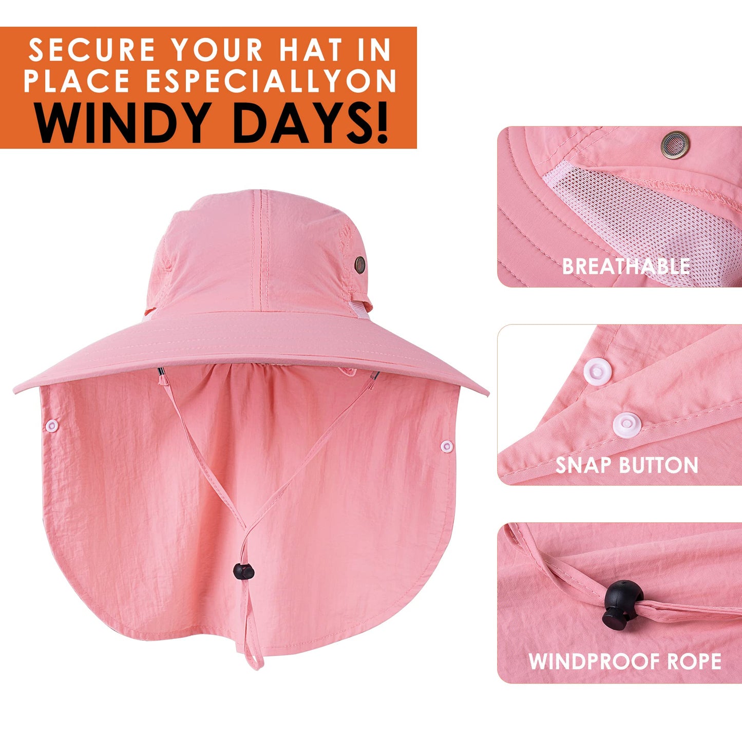 Mens Women Fishing Hat UPF 50+ Wide Brim Sun Hat with Face Cover & Neck Flap