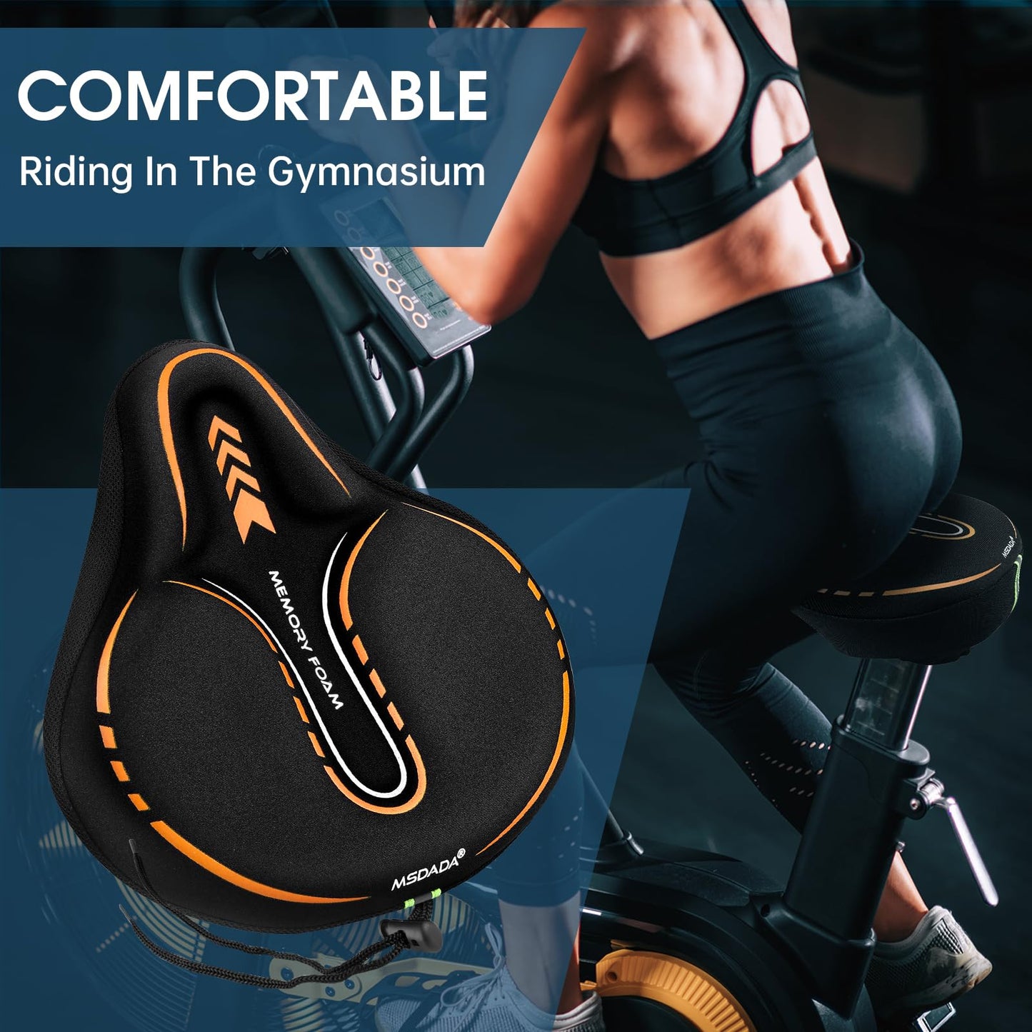 MSDADA New Large Gel Bike Seat Cover, Extra Soft Bike Seat Cushion for Men Women Comfort Wide, Fits Indoor/Outdoor/Exercise Bikes (11.22 inch x 10.03 inch)
