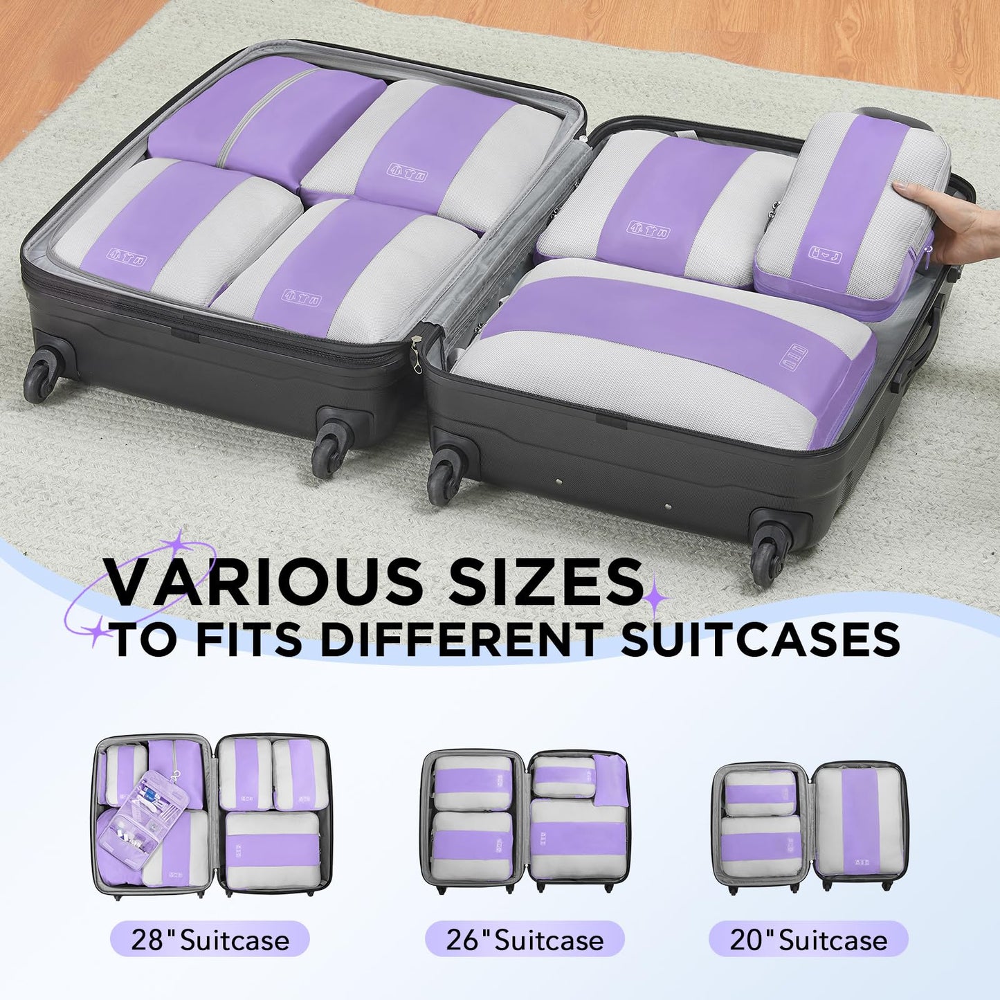 10 Set Compression Packing Cubes for Travel Essentials,Compressible Expandable Packing Cubes for Suitcase,OlarHike Luggage Organizer Bags for Travel,Handy Helper for Organizing Clothes(Black)