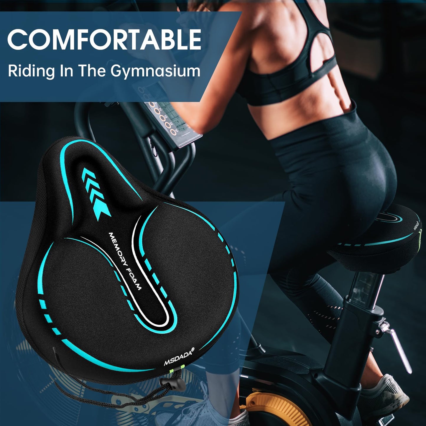 MSDADA New Large Gel Bike Seat Cover, Extra Soft Bike Seat Cushion for Men Women Comfort Wide, Fits Indoor/Outdoor/Exercise Bikes (11.22 inch x 10.03 inch)