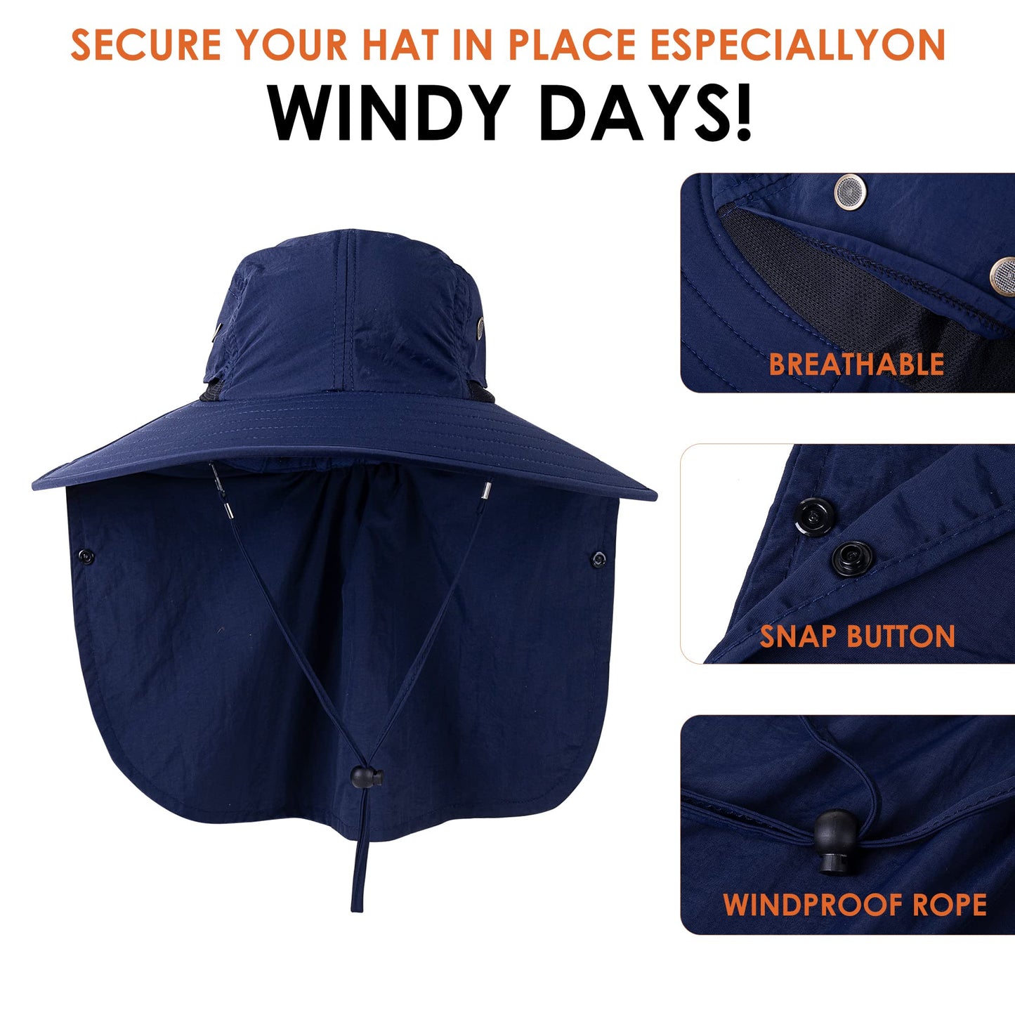 Mens Women Fishing Hat UPF 50+ Wide Brim Sun Hat with Face Cover & Neck Flap