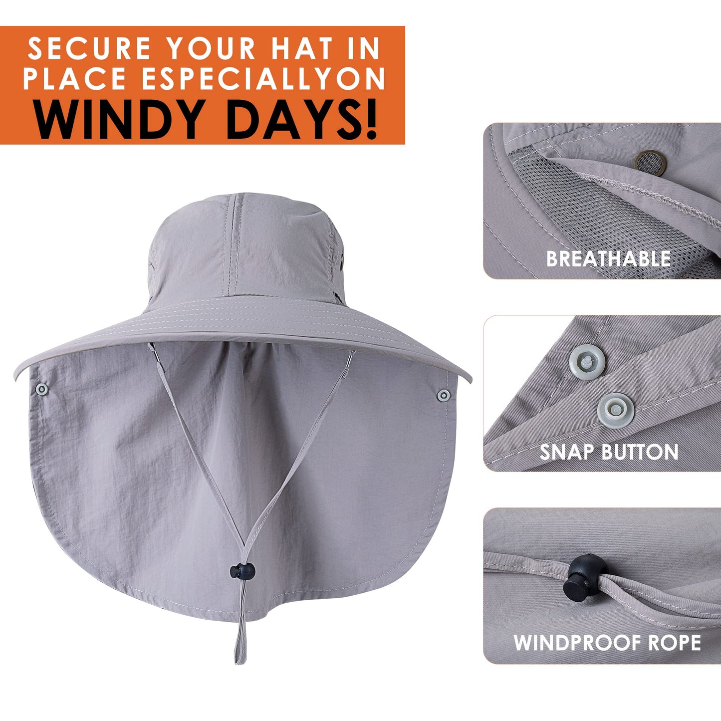 Mens Women Fishing Hat UPF 50+ Wide Brim Sun Hat with Face Cover & Neck Flap