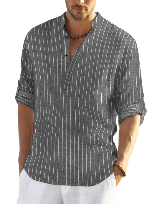 COOFANDY Men's Cotton Linen Henley T-Shirts Long Sleeve Hippie Casual Beach T-Shirts
