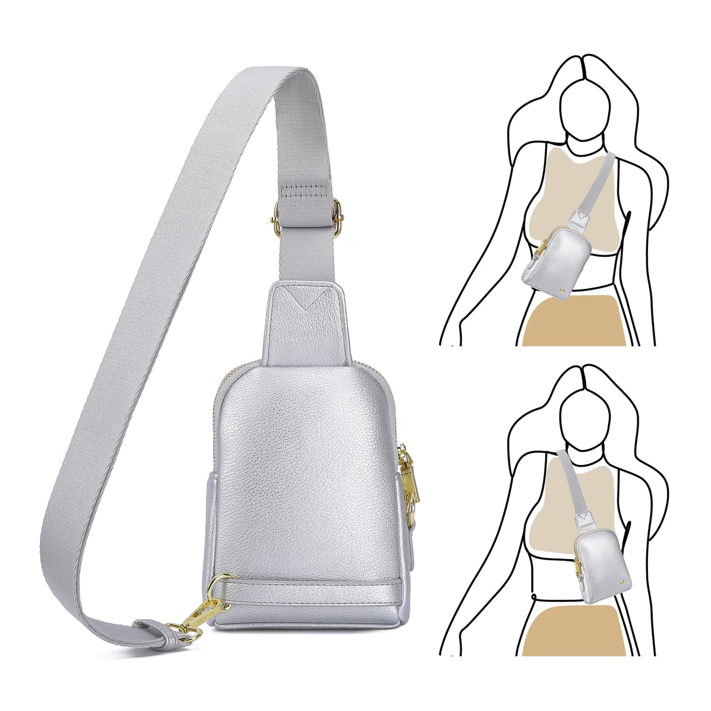 INICAT Travel Small Sling Bag Leather Crossbody Bags for Women Fanny Packs Cross Body Bag for Woman Cross Body Purses