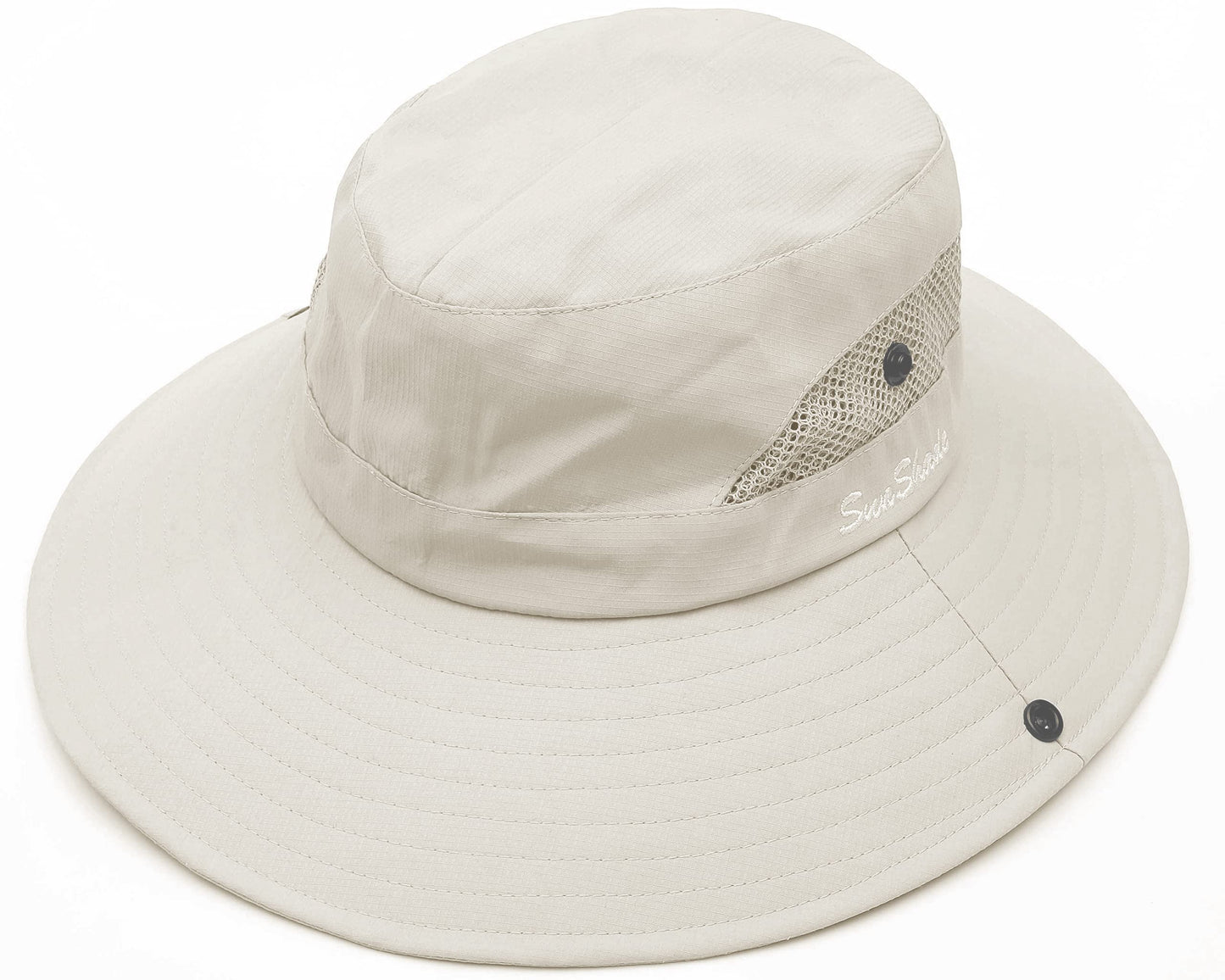 Women's Outdoor UV-Protection-Foldable Sun-Hats Mesh Wide-Brim Beach Fishing Hat with Ponytail-Hole
