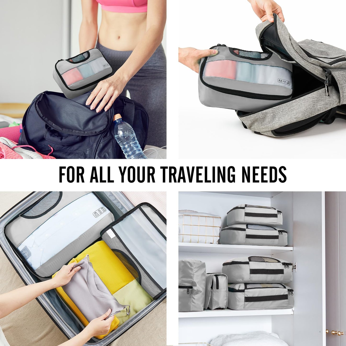 Veken 8 Set Packing Cubes for Travel Essentials, Suitcase Organizer Bags Set for Luggage, Road Trip Travel Accessories in 4 Sizes (Extra Large, Large, Medium, Small)