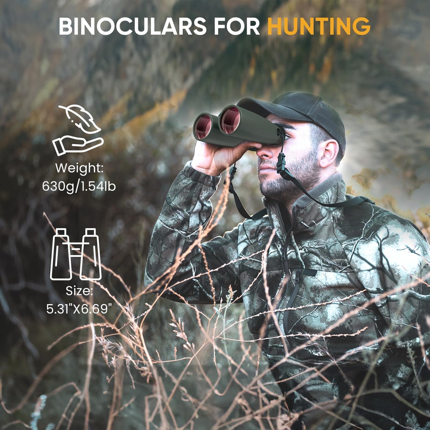 WOSPORTS 10x42 Binoculars for Adults, IPX7 Waterproof Binoculars with Clear Low Light Vision, Compact Binoculars for Bird Watching Hunting Cruise Travel, Green, BC01-GRE