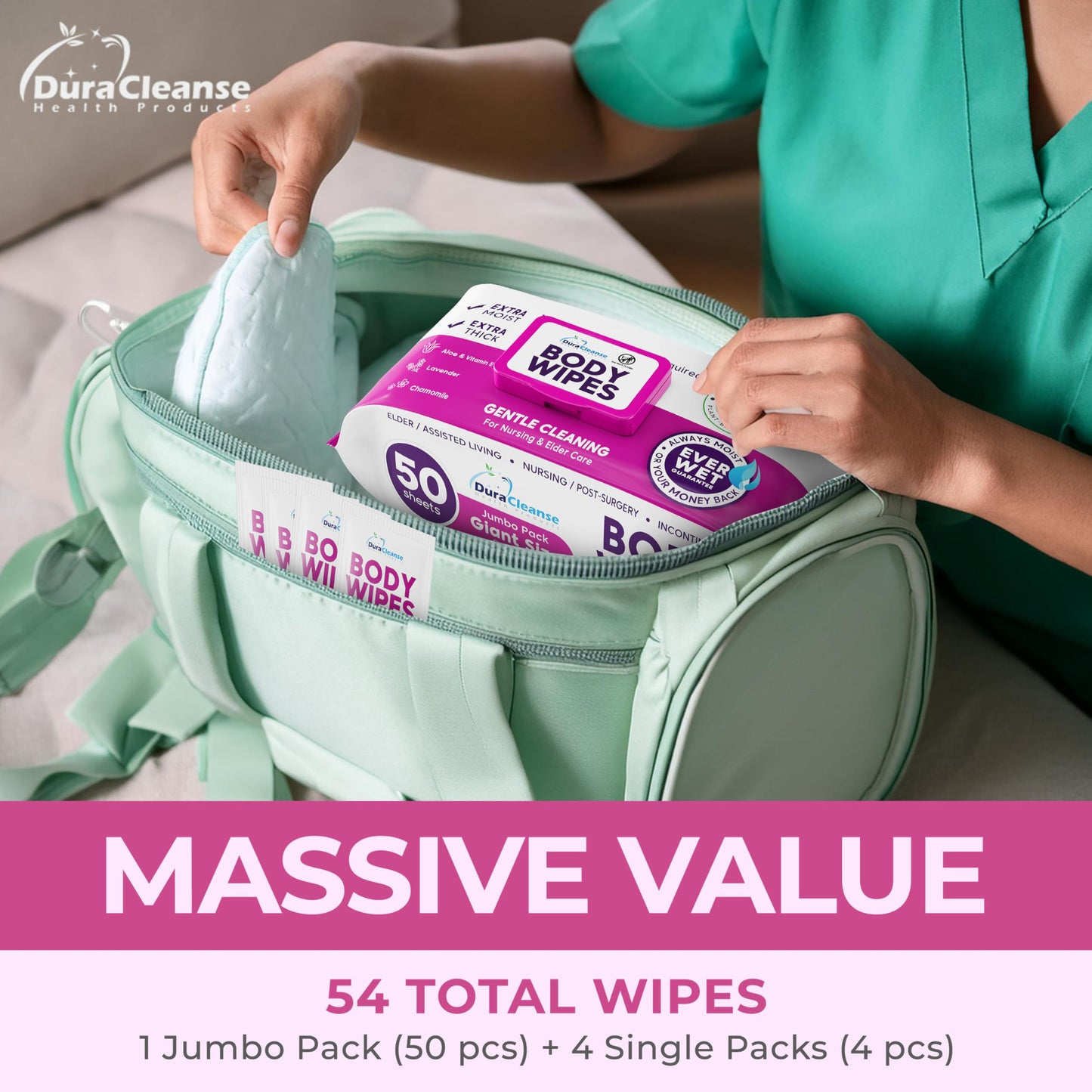 Body Wipes for Adults Bathing No Rinse - 20 Count Travel Shower Wipes - 9" x 12" Individually Wrapped Thick Cleansing Waterless Wash Scrubs - Disposable Washcloths for Camping & Elderly Incontinence
