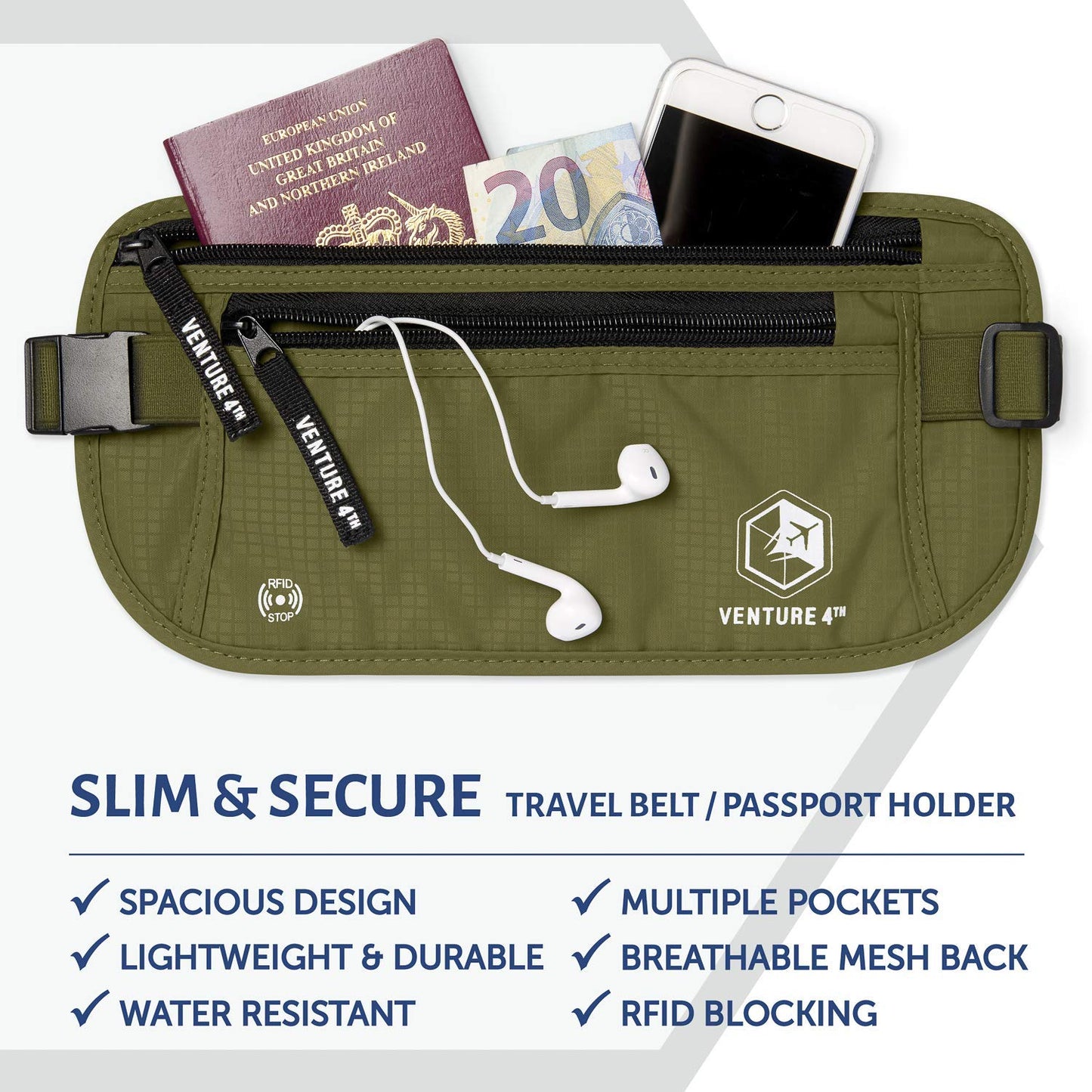 VENTURE 4TH Travel Money Belt - RFID Blocking (Gray)